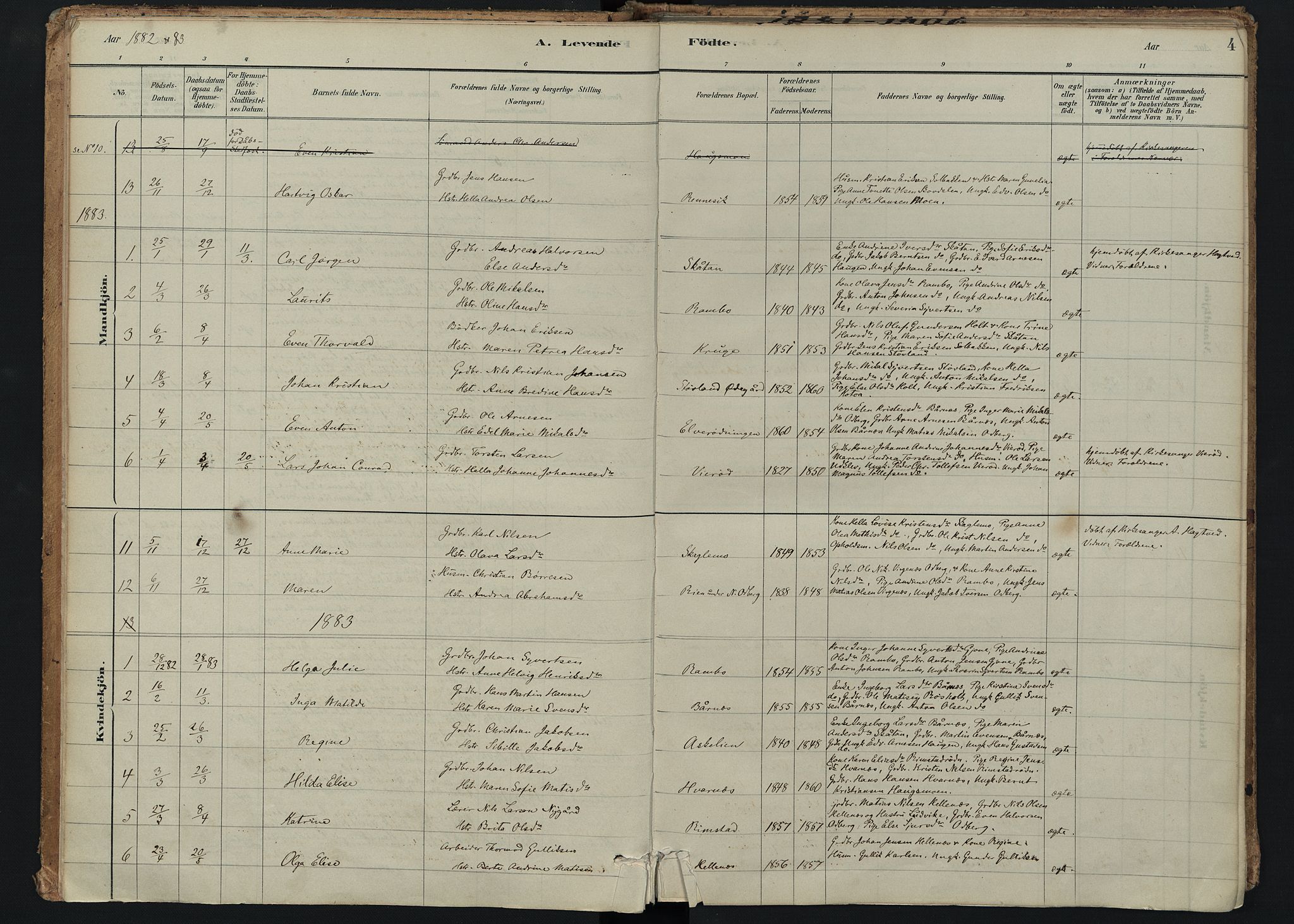 Hedrum kirkebøker, SAKO/A-344/F/Fc/L0001: Parish register (official) no. III 1, 1881-1906, p. 4