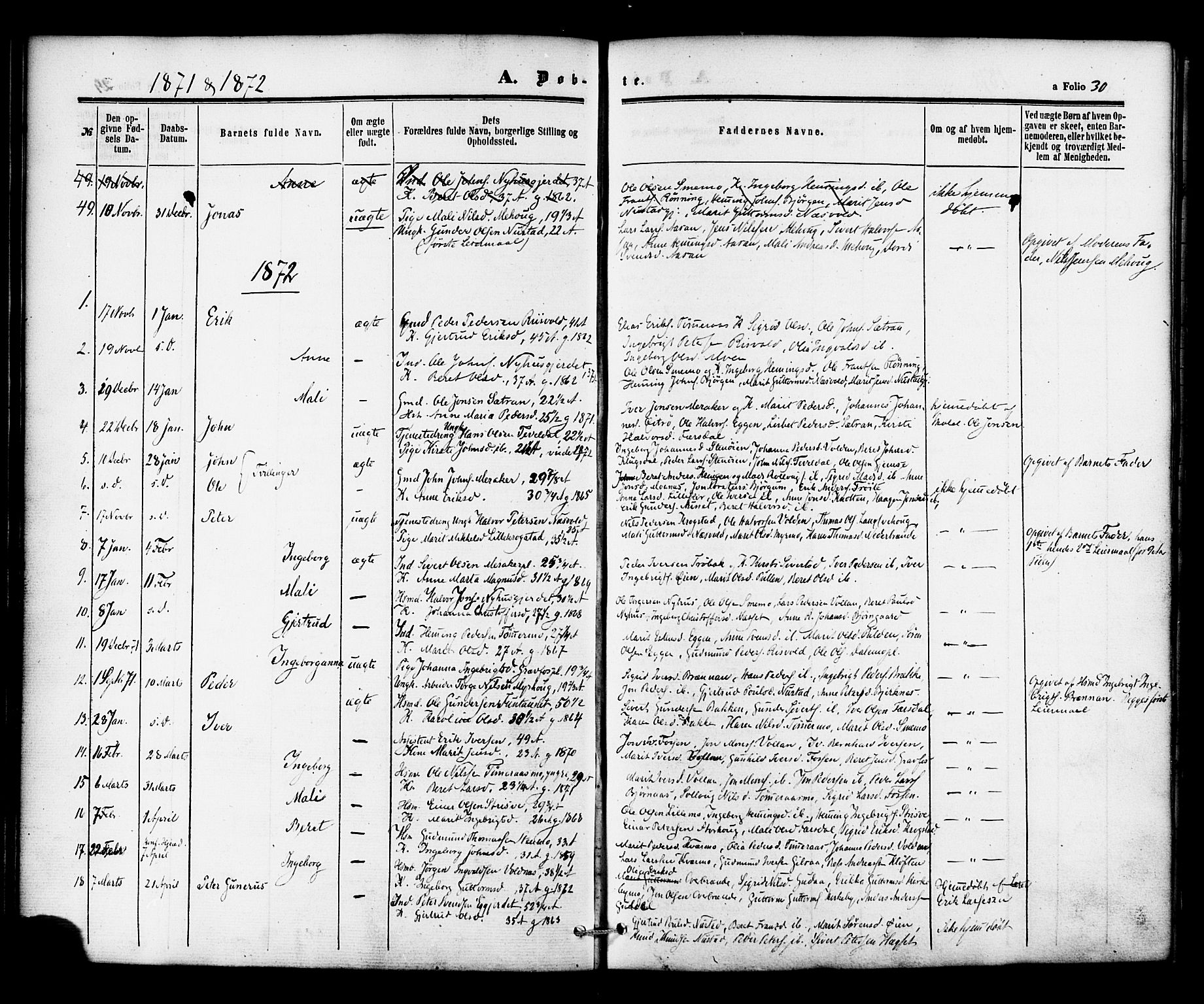 Ministerialprotokoller, klokkerbøker og fødselsregistre - Nord-Trøndelag, SAT/A-1458/706/L0041: Parish register (official) no. 706A02, 1862-1877, p. 30