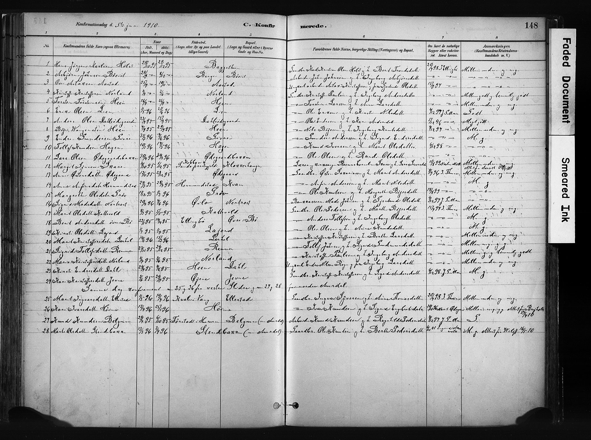 Vang prestekontor, Valdres, SAH/PREST-140/H/Ha/L0008: Parish register (official) no. 8, 1882-1910, p. 148