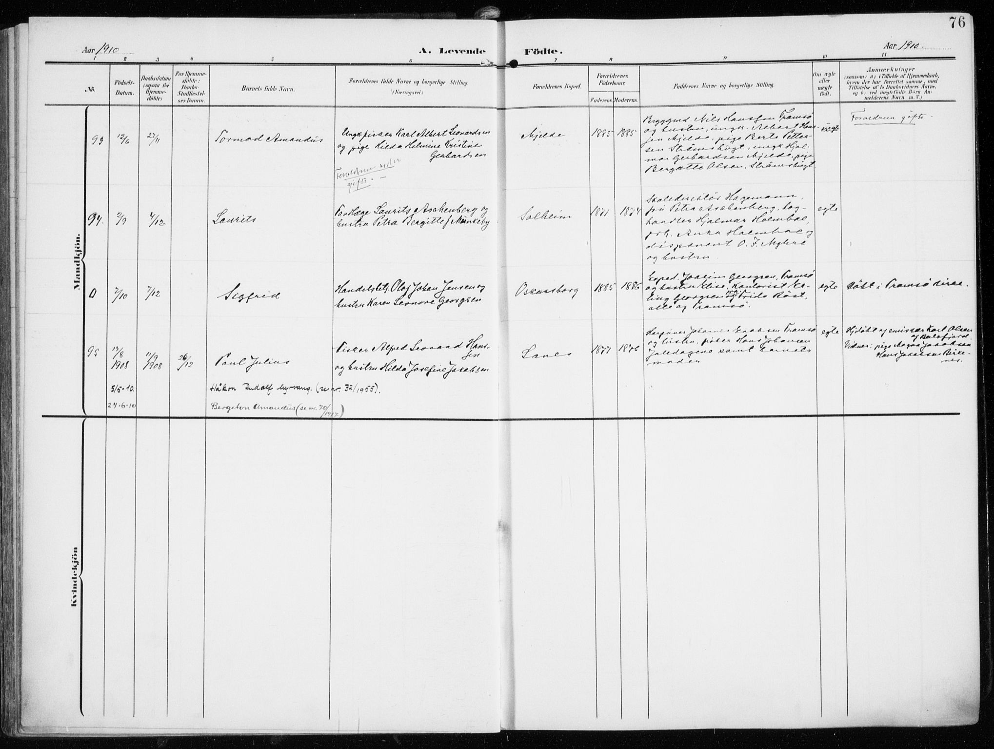 Tromsøysund sokneprestkontor, SATØ/S-1304/G/Ga/L0007kirke: Parish register (official) no. 7, 1907-1914, p. 76