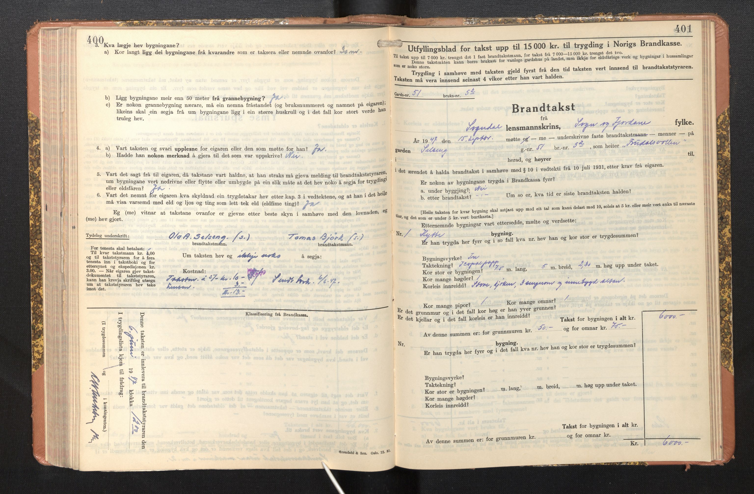 Lensmannen i Sogndal, AV/SAB-A-29901/0012/L0014: Branntakstprotokoll, skjematakst, 1938-1950, p. 400-401