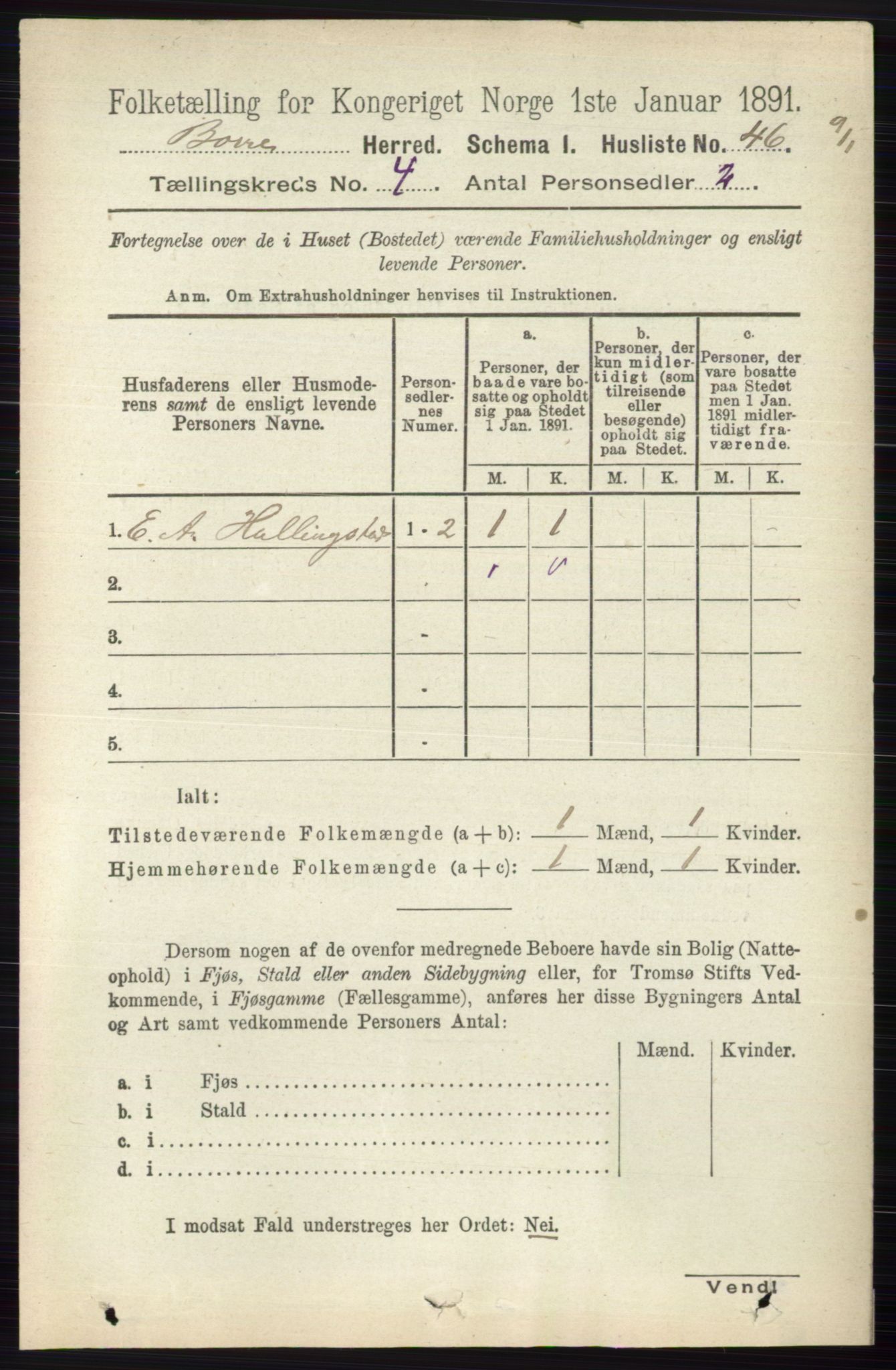 RA, 1891 census for 0717 Borre, 1891, p. 1664