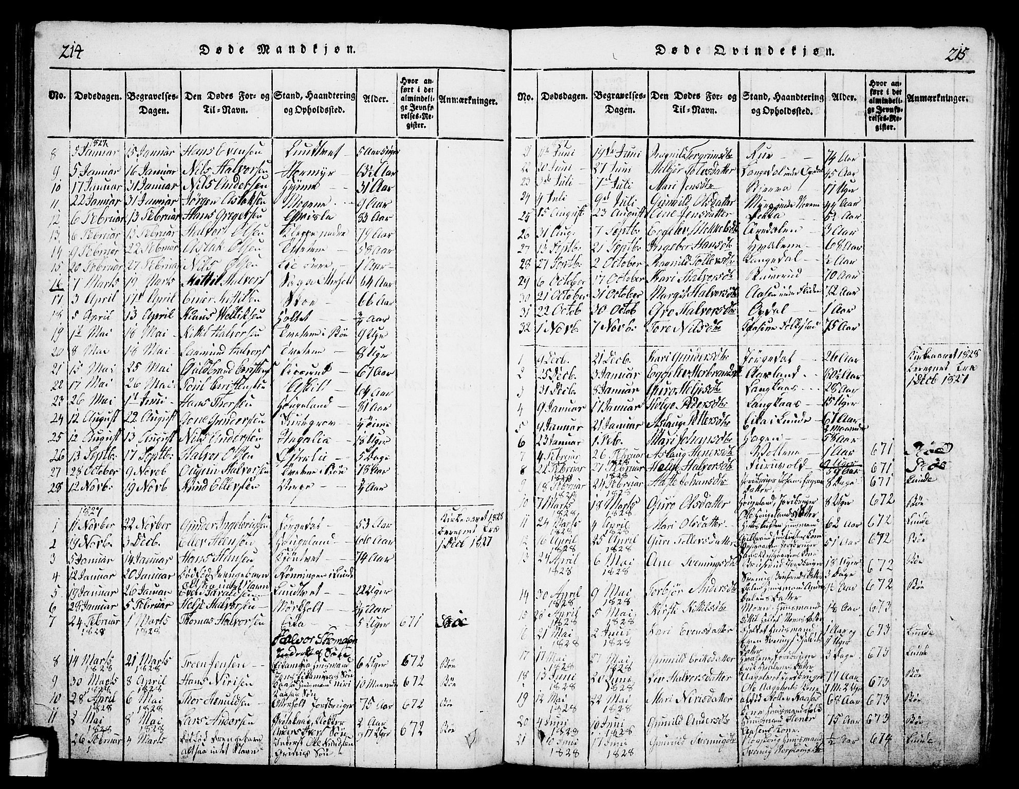 Bø kirkebøker, SAKO/A-257/G/Ga/L0001: Parish register (copy) no. 1, 1815-1831, p. 214-215