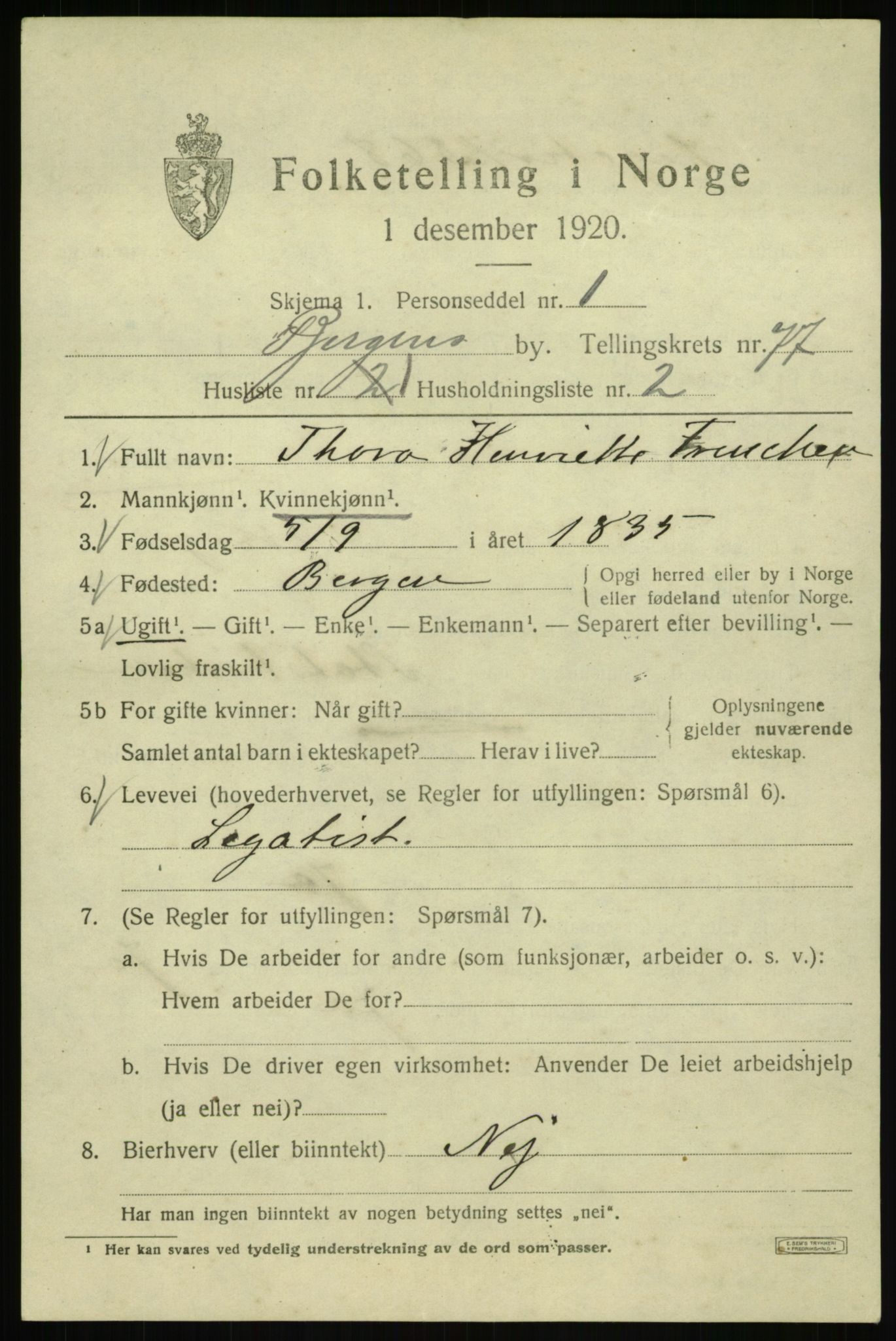 SAB, 1920 census for Bergen, 1920, p. 147674