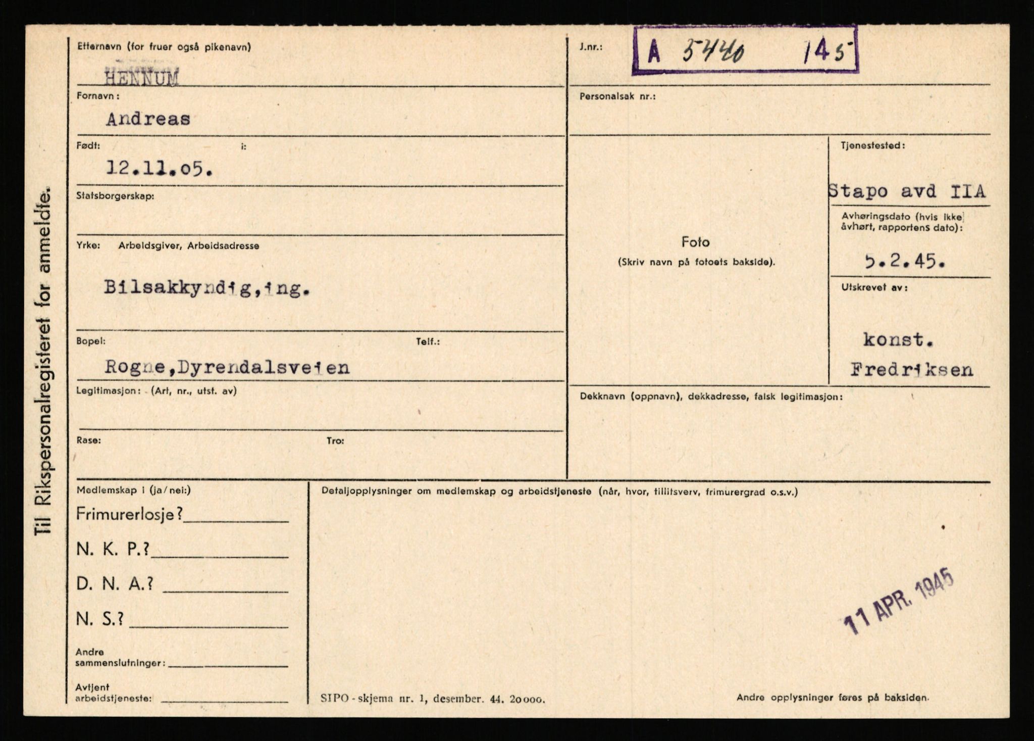 Statspolitiet - Hovedkontoret / Osloavdelingen, AV/RA-S-1329/C/Ca/L0006: Hanche - Hokstvedt, 1943-1945, p. 3589