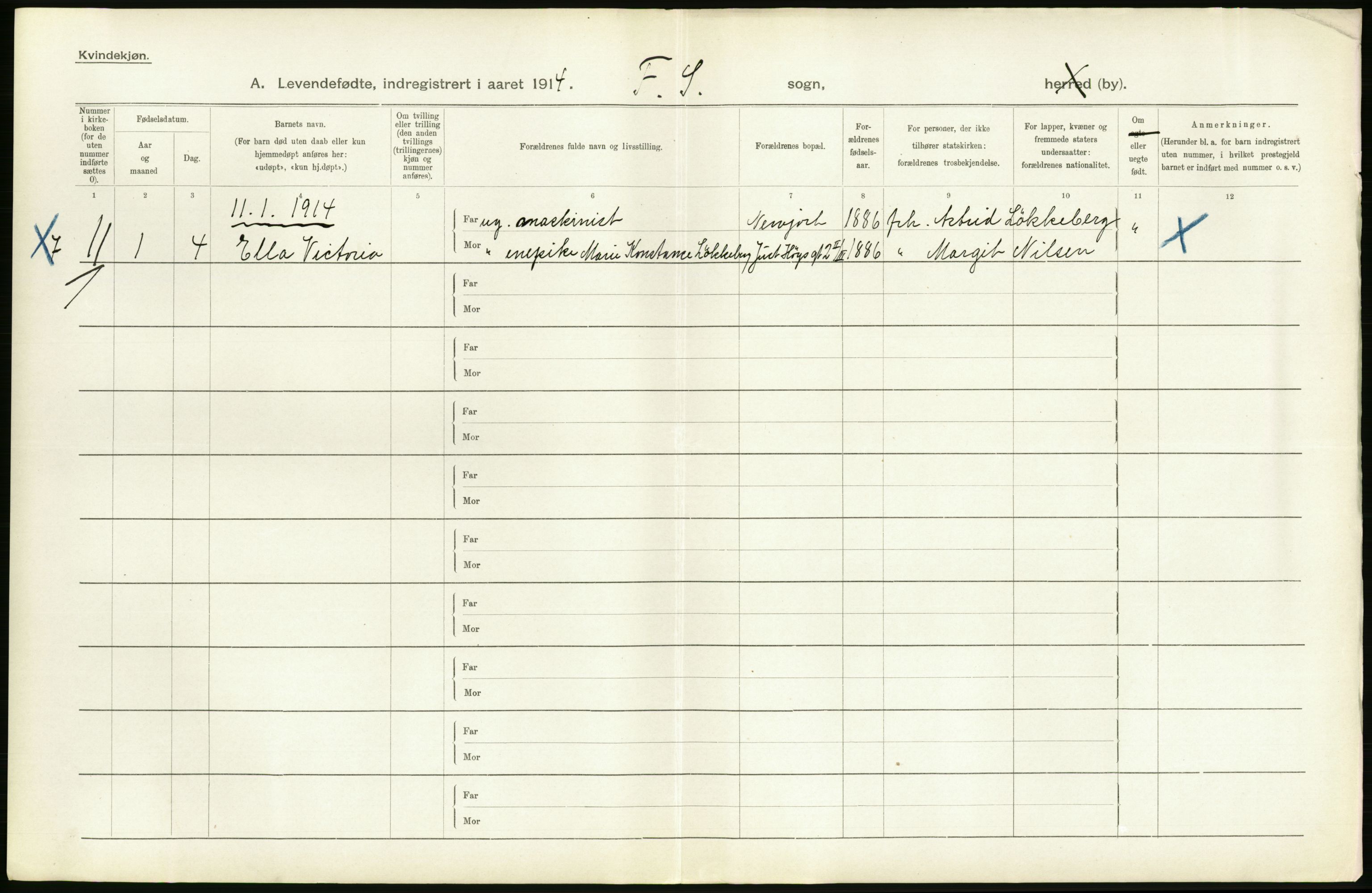 Statistisk sentralbyrå, Sosiodemografiske emner, Befolkning, AV/RA-S-2228/D/Df/Dfb/Dfbd/L0005: Kristiania: Levendefødte menn og kvinner., 1914, p. 364