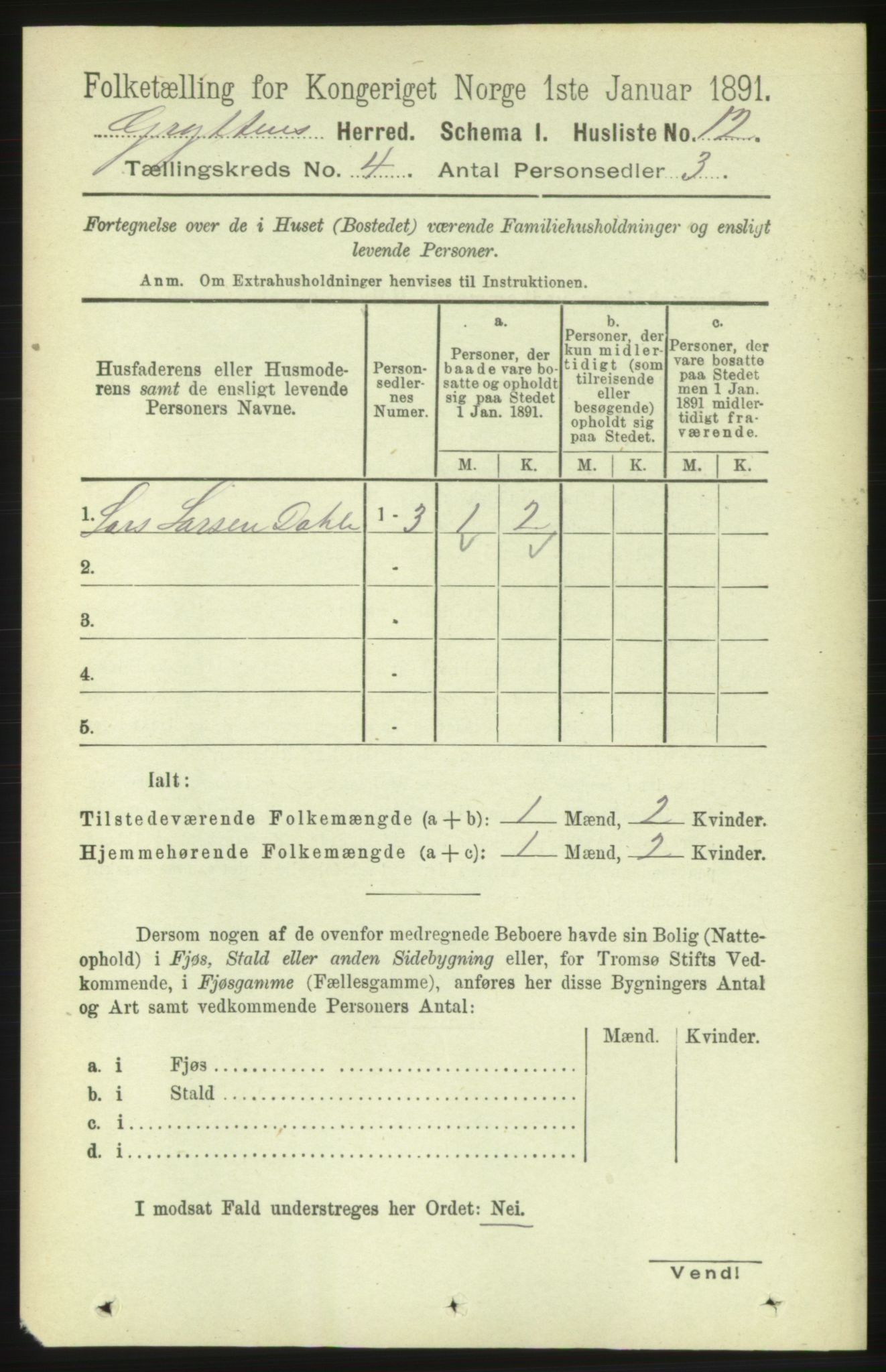 RA, 1891 census for 1539 Grytten, 1891, p. 1292