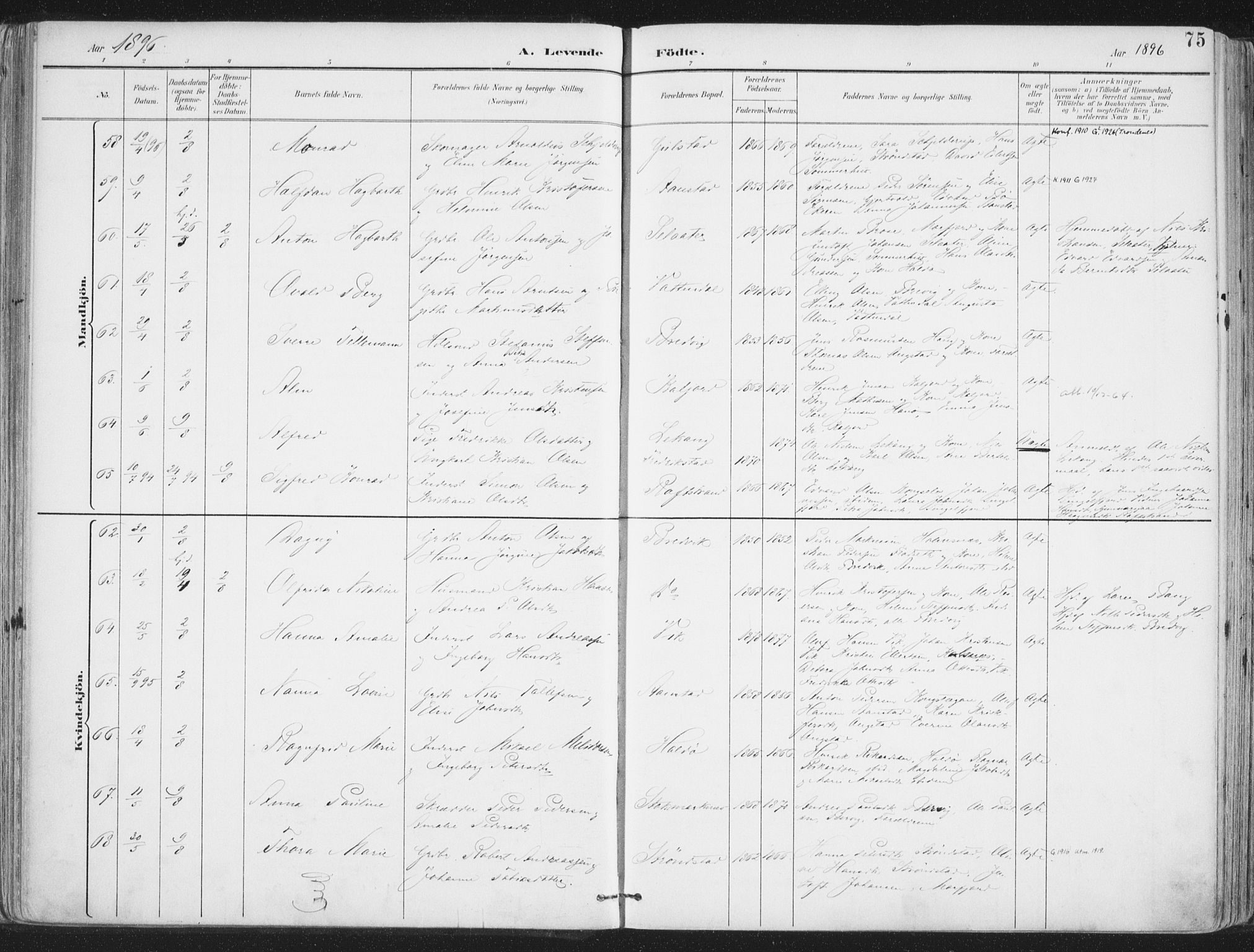 Ministerialprotokoller, klokkerbøker og fødselsregistre - Nordland, AV/SAT-A-1459/888/L1246: Parish register (official) no. 888A12, 1891-1903, p. 75