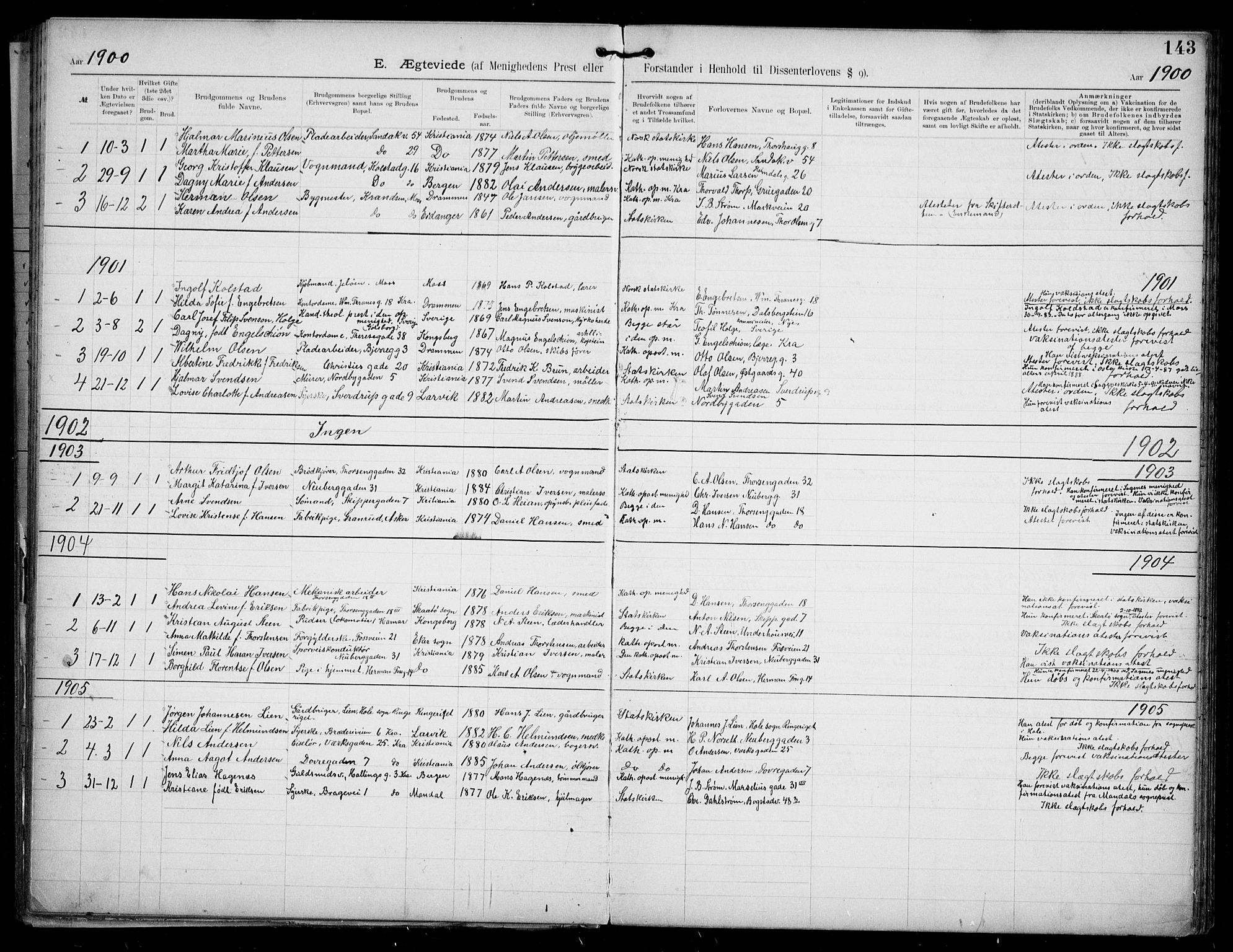 Den katolsk apostoliske menighet i Oslo , SAO/PAO-0214/F/Fa/L0002: Dissenter register no. 2, 1892-1937, p. 143