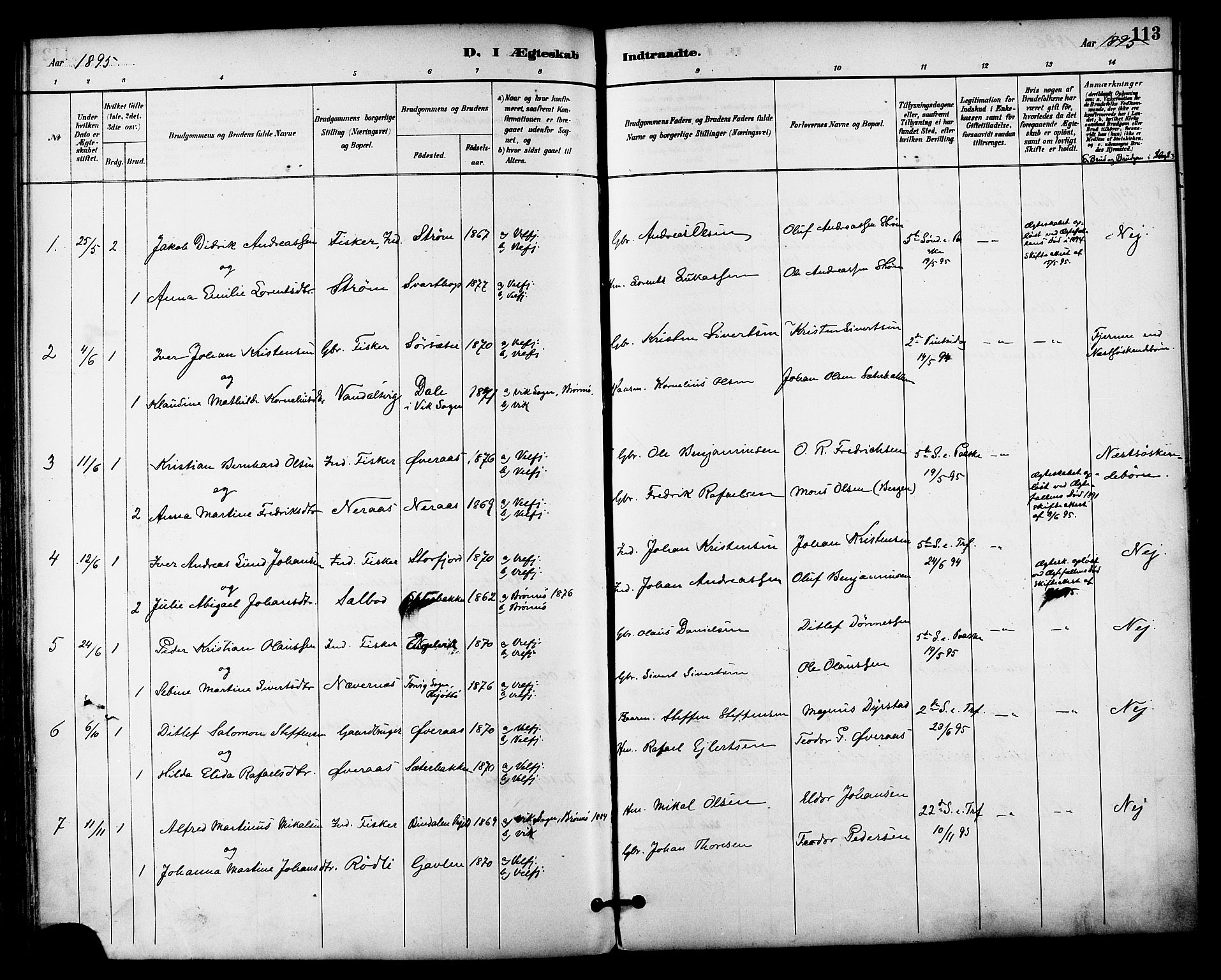 Ministerialprotokoller, klokkerbøker og fødselsregistre - Nordland, AV/SAT-A-1459/814/L0226: Parish register (official) no. 814A07, 1886-1898, p. 113