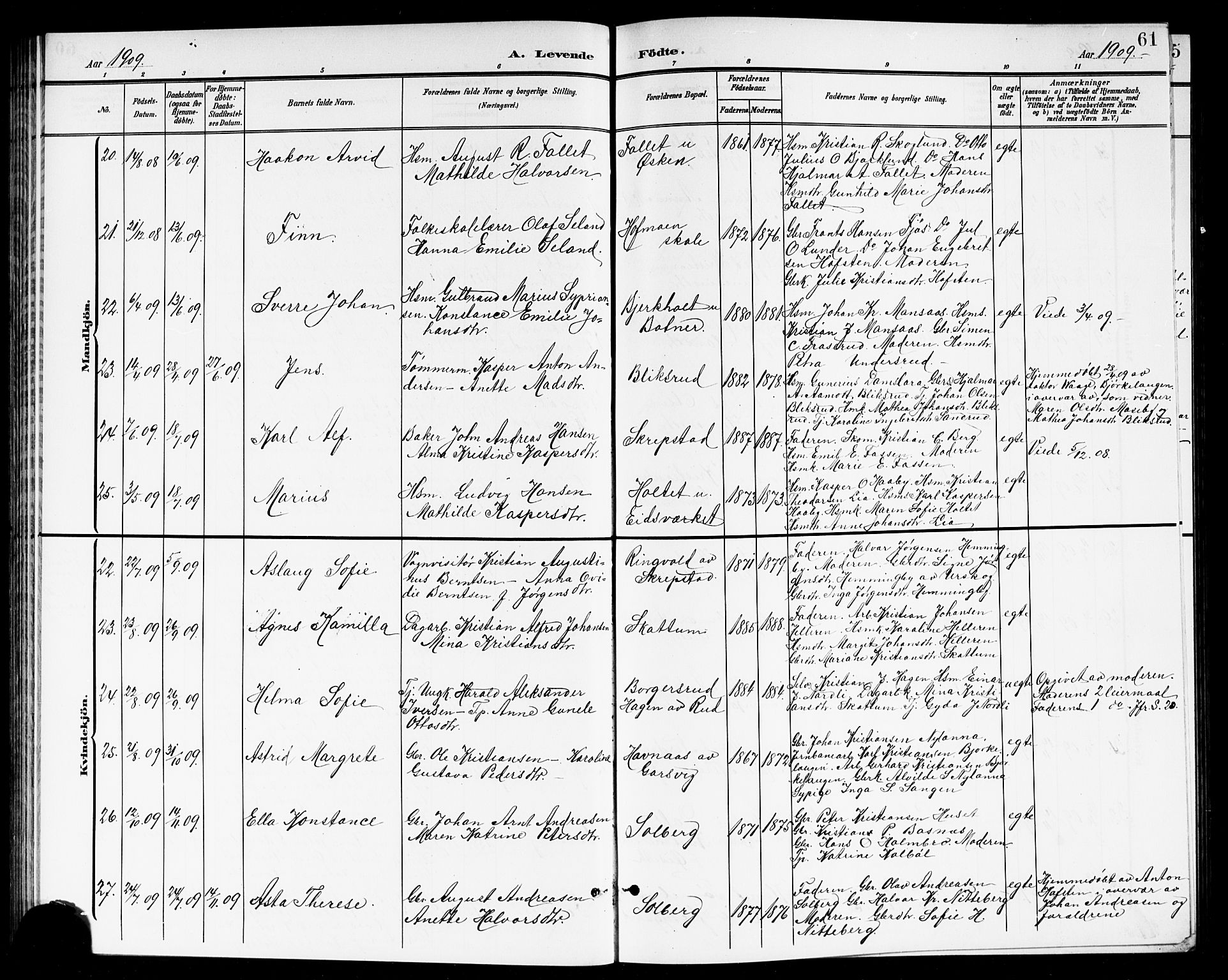 Høland prestekontor Kirkebøker, AV/SAO-A-10346a/G/Ga/L0007: Parish register (copy) no. I 7, 1902-1914, p. 61