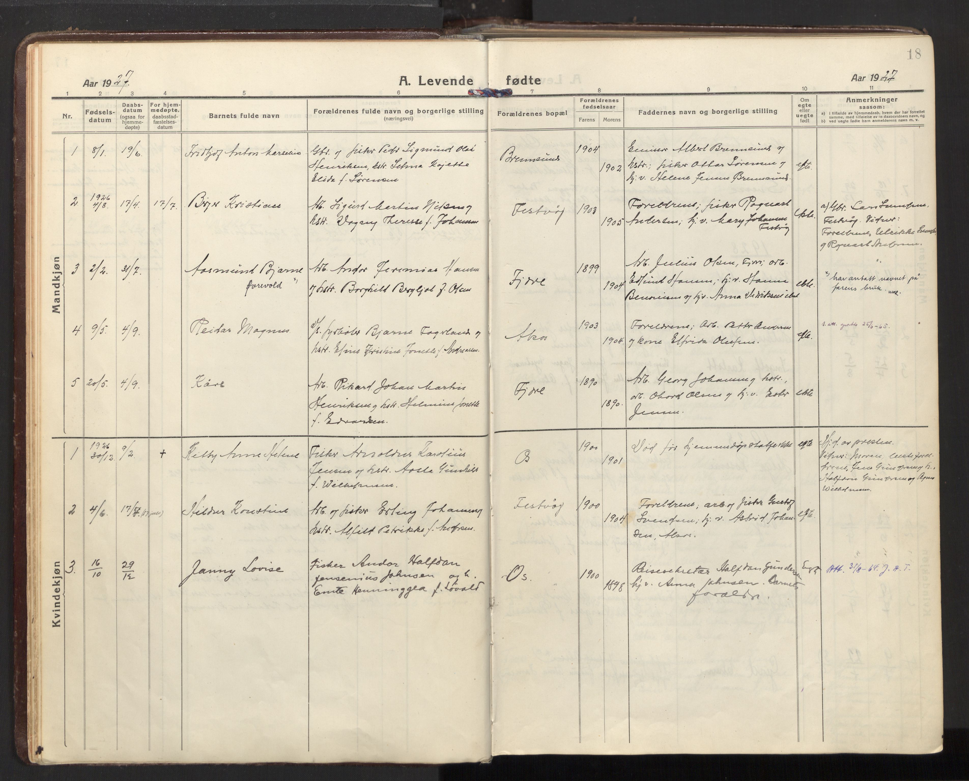 Ministerialprotokoller, klokkerbøker og fødselsregistre - Nordland, SAT/A-1459/803/L0073: Parish register (official) no. 803A03, 1920-1955, p. 18