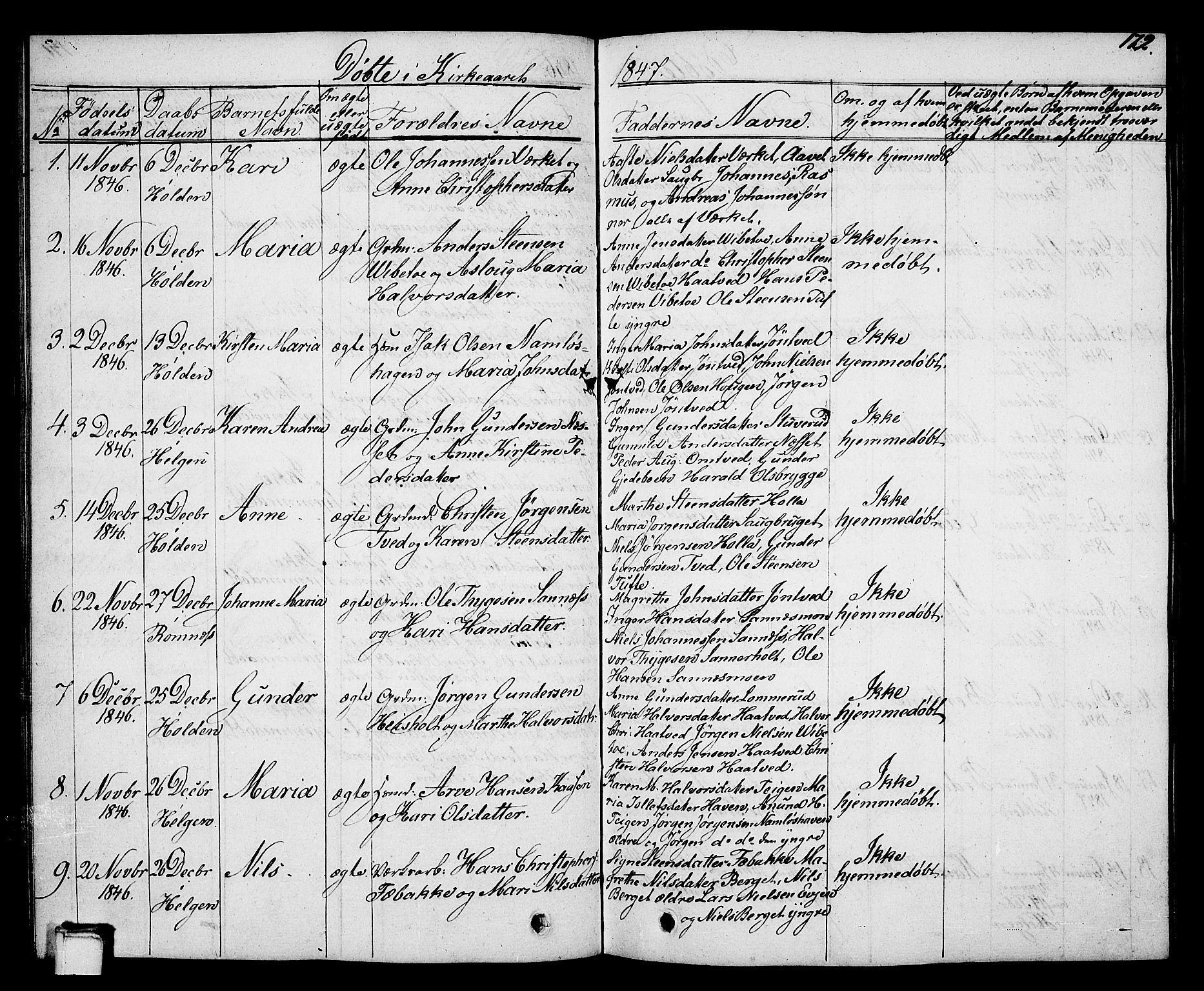 Holla kirkebøker, SAKO/A-272/G/Ga/L0002: Parish register (copy) no. I 2, 1830-1848, p. 172