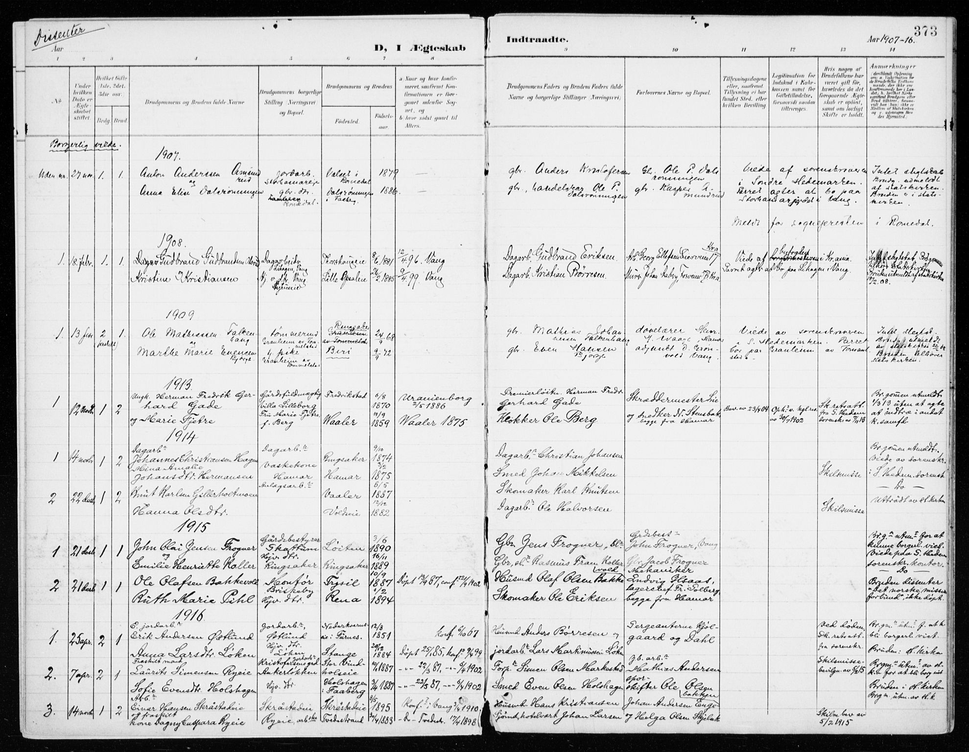 Vang prestekontor, Hedmark, AV/SAH-PREST-008/H/Ha/Haa/L0021: Parish register (official) no. 21, 1902-1917, p. 373