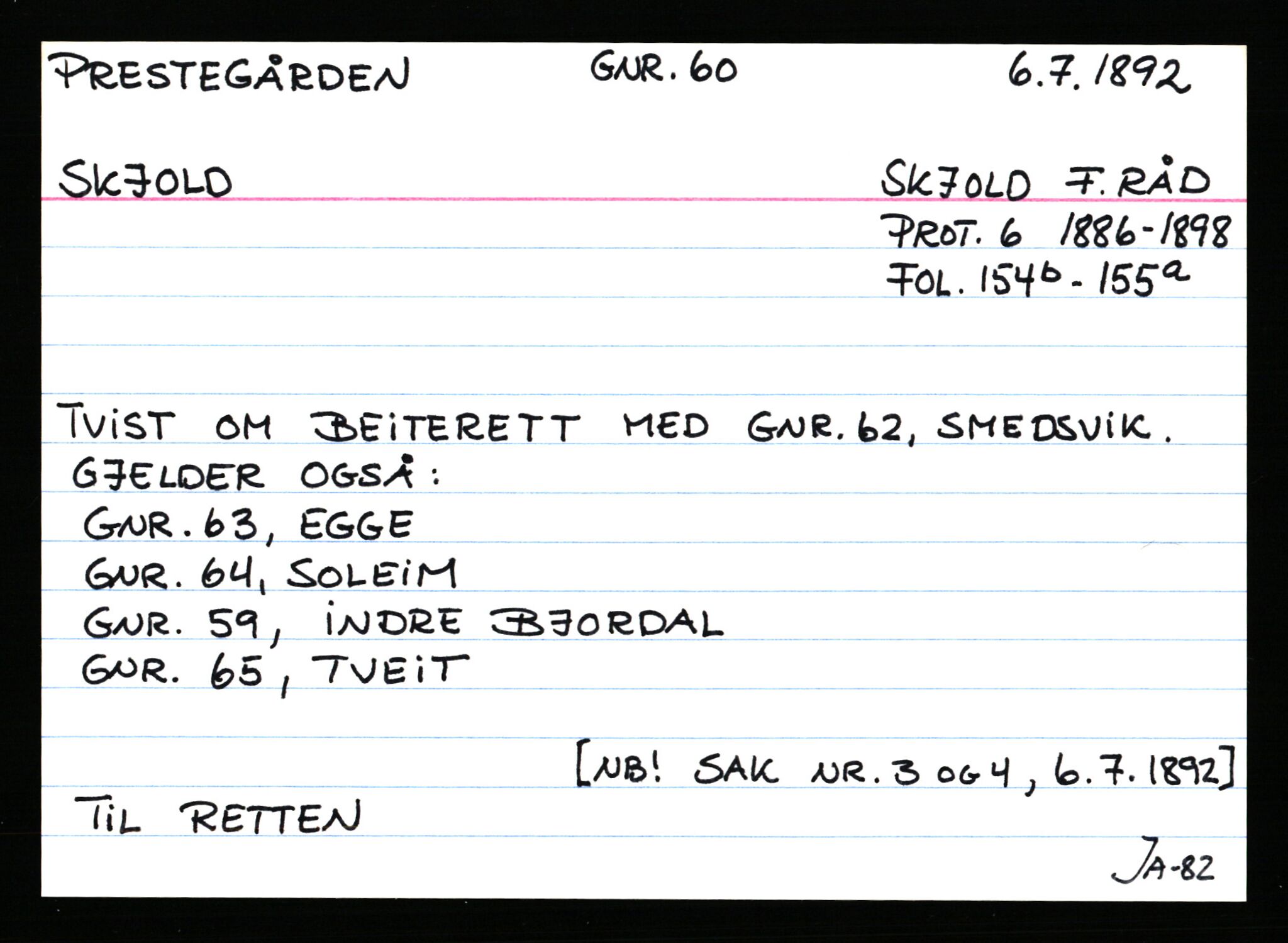 Statsarkivet i Stavanger, AV/SAST-A-101971/03/Y/Ym/L0045: Åstedskort sortert etter gårdsnavn: Prestegården - Rapstad, 1600-1950, p. 131