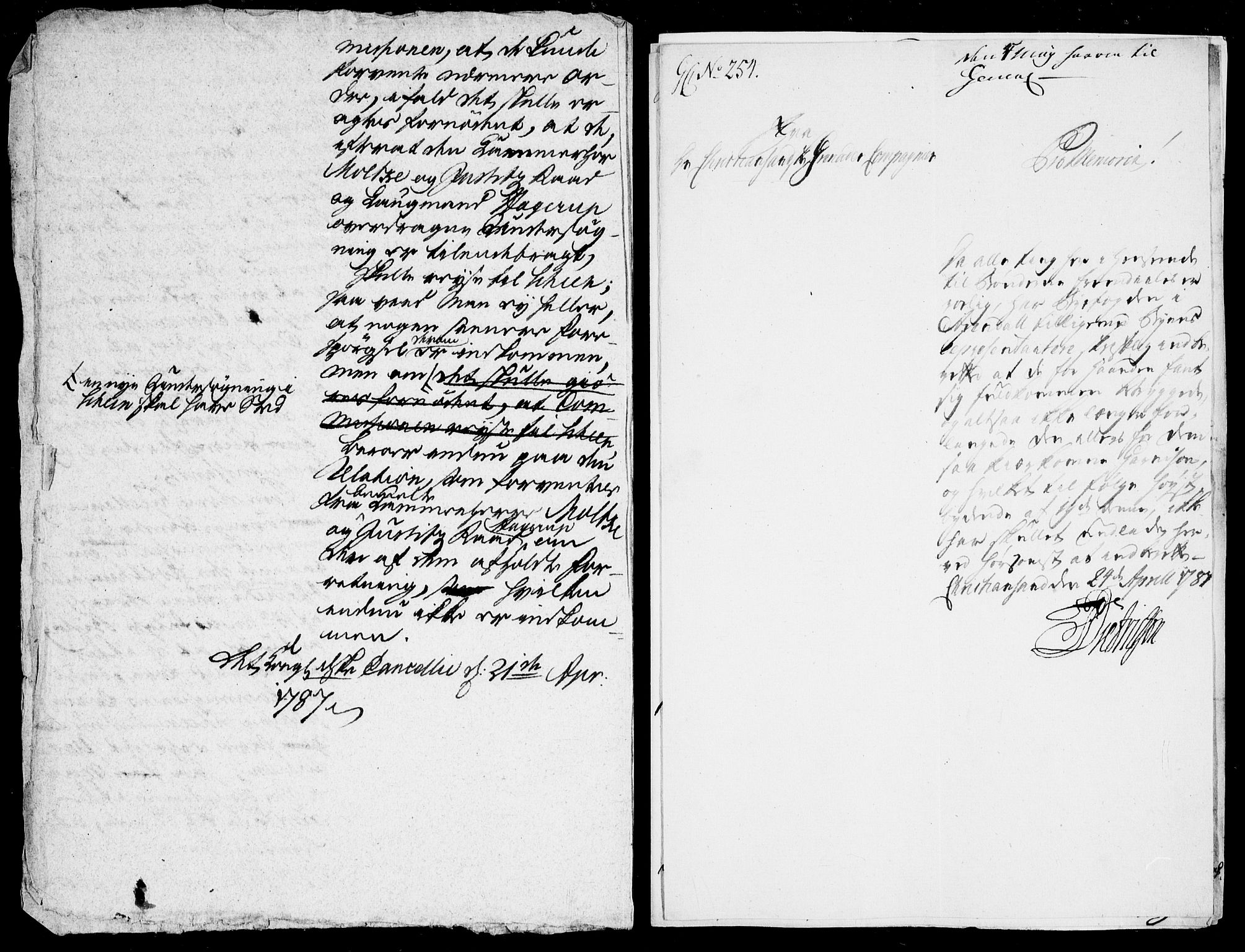 Danske Kanselli, Skapsaker, AV/RA-EA-4061/F/L0097: Skap 16, pakke 7 III, 1787, p. 43