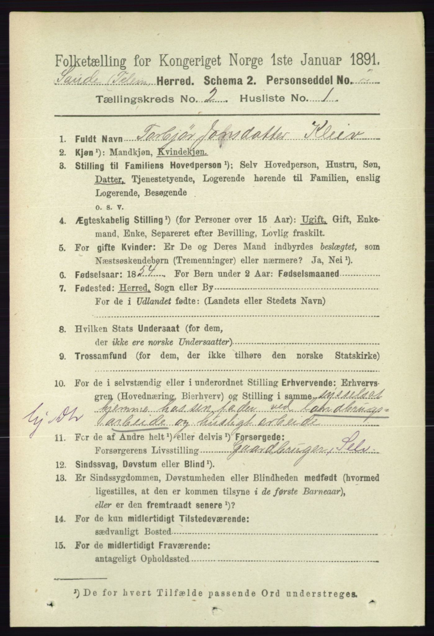 RA, 1891 census for 0822 Sauherad, 1891, p. 455