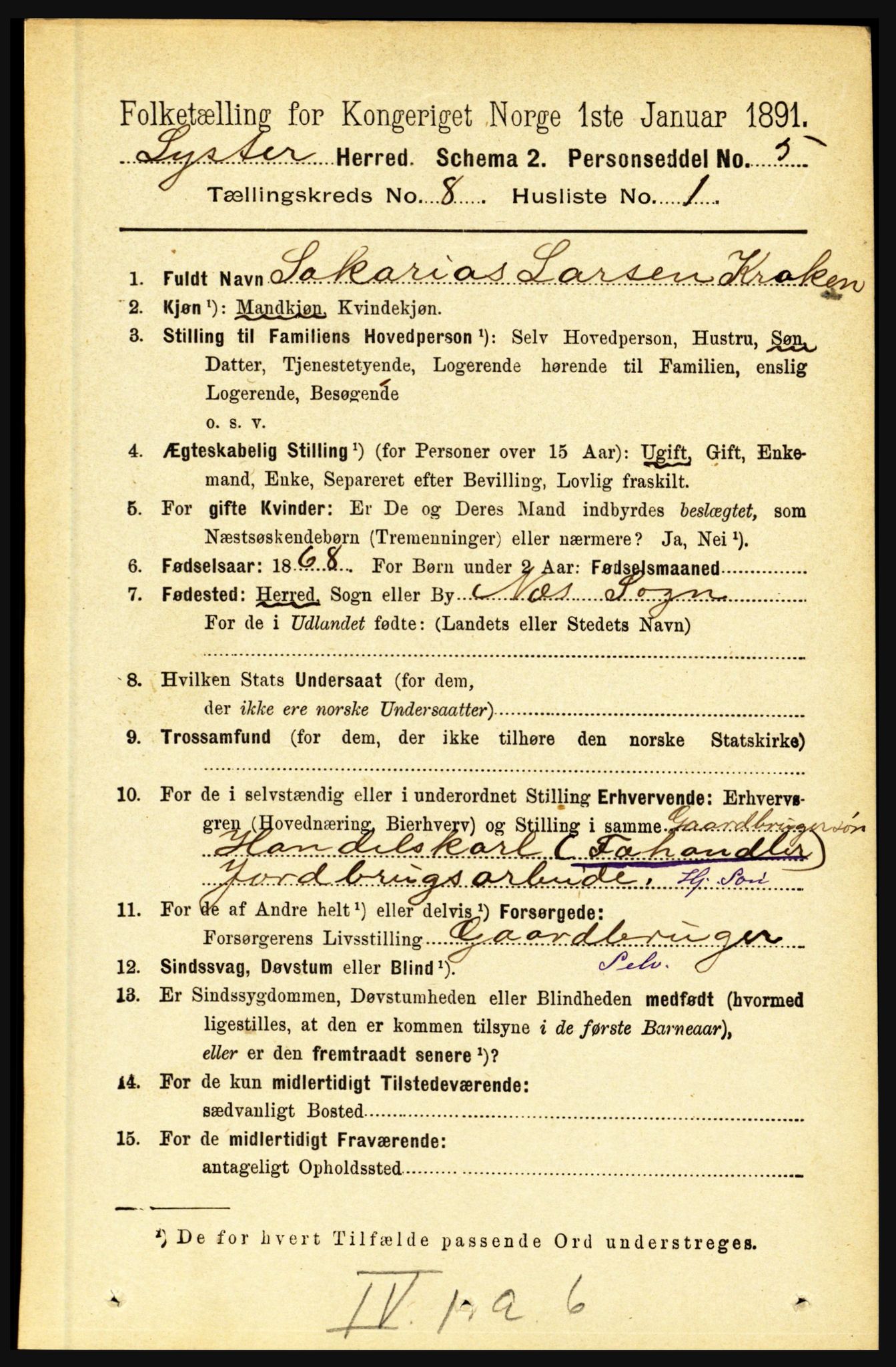 RA, 1891 census for 1426 Luster, 1891, p. 2690