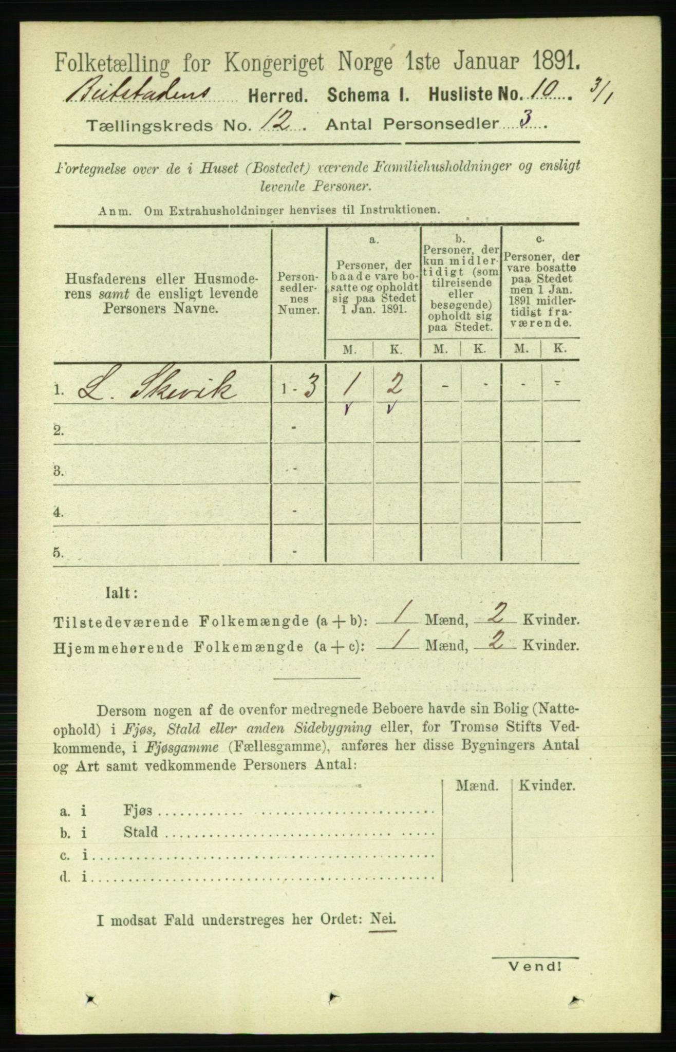 RA, 1891 census for 1727 Beitstad, 1891, p. 3336