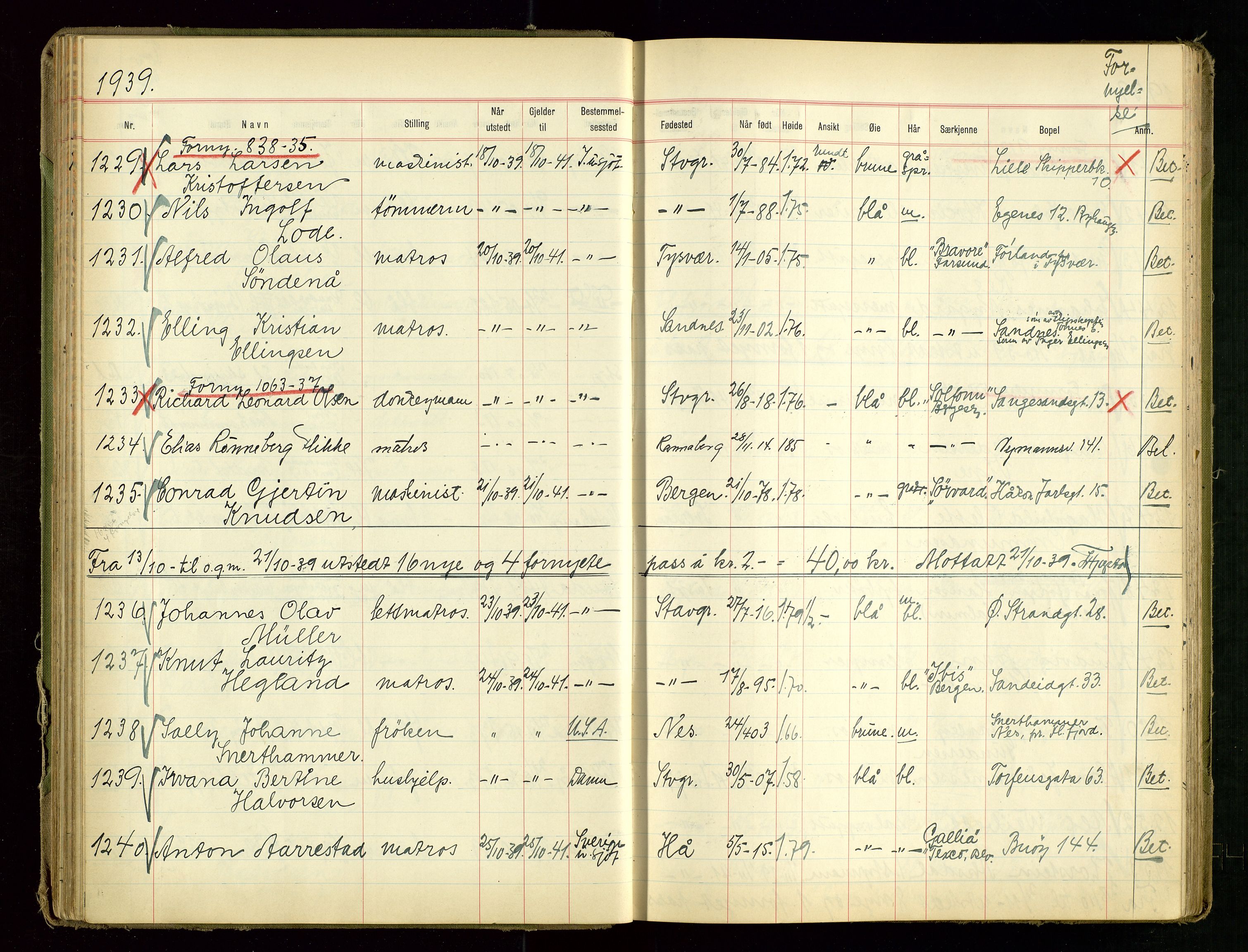 Stavanger politikammer, AV/SAST-A-100361/001/H/Hc/Hcd/Hcdb/L0002: "Pass-protokoll", 1939-1945, p. 54
