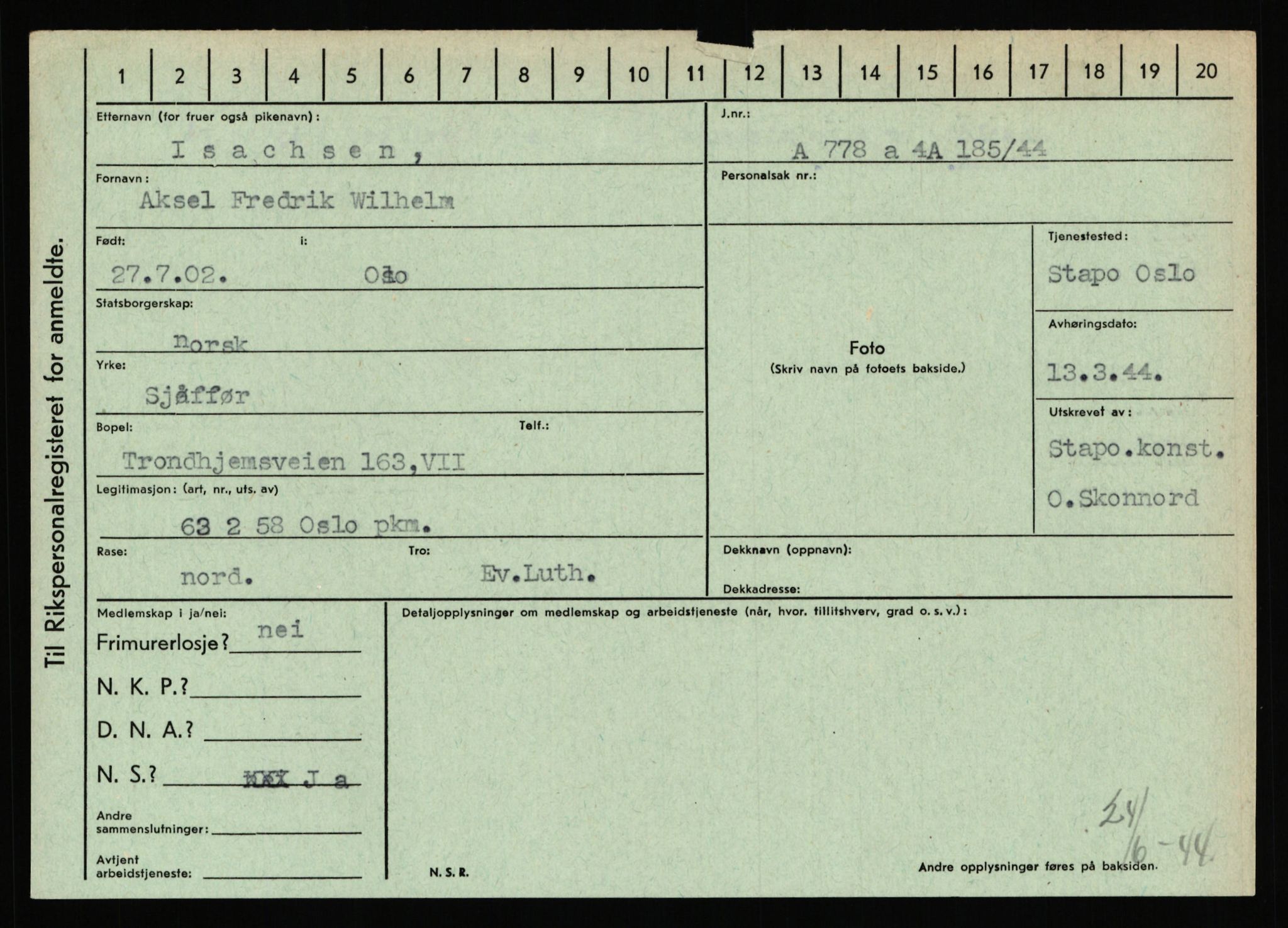 Statspolitiet - Hovedkontoret / Osloavdelingen, AV/RA-S-1329/C/Ca/L0007: Hol - Joelsen, 1943-1945, p. 2461