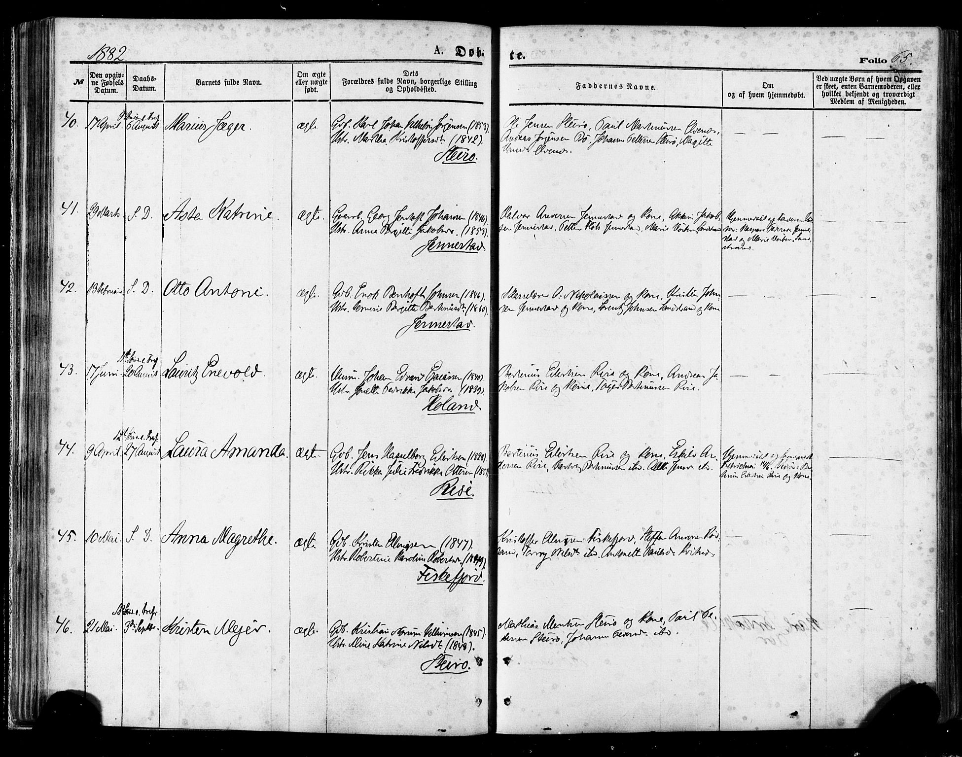 Ministerialprotokoller, klokkerbøker og fødselsregistre - Nordland, AV/SAT-A-1459/895/L1370: Parish register (official) no. 895A05, 1873-1884, p. 65