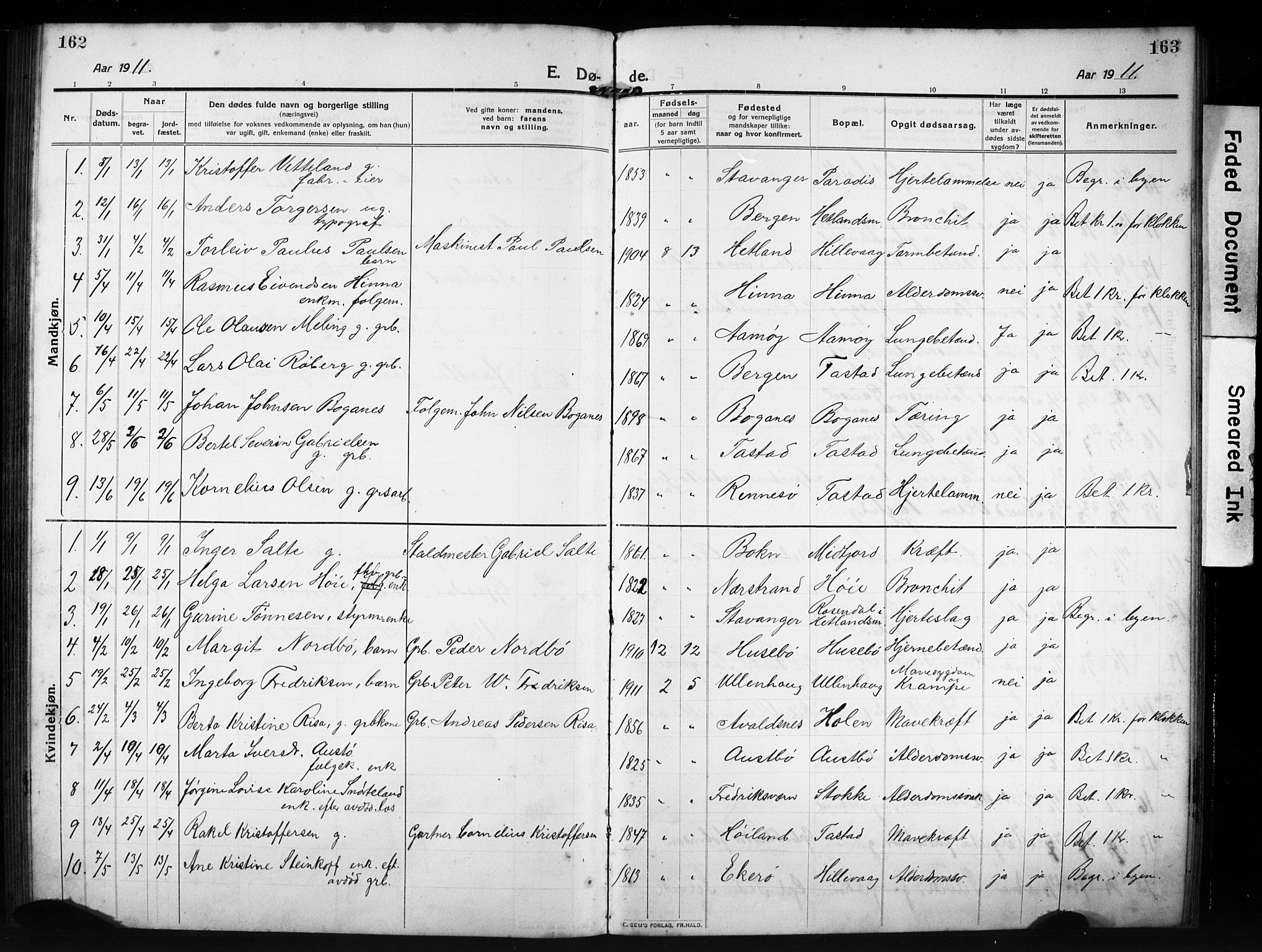 Hetland sokneprestkontor, SAST/A-101826/30/30BB/L0009: Parish register (copy) no. B 9, 1910-1931, p. 162-163