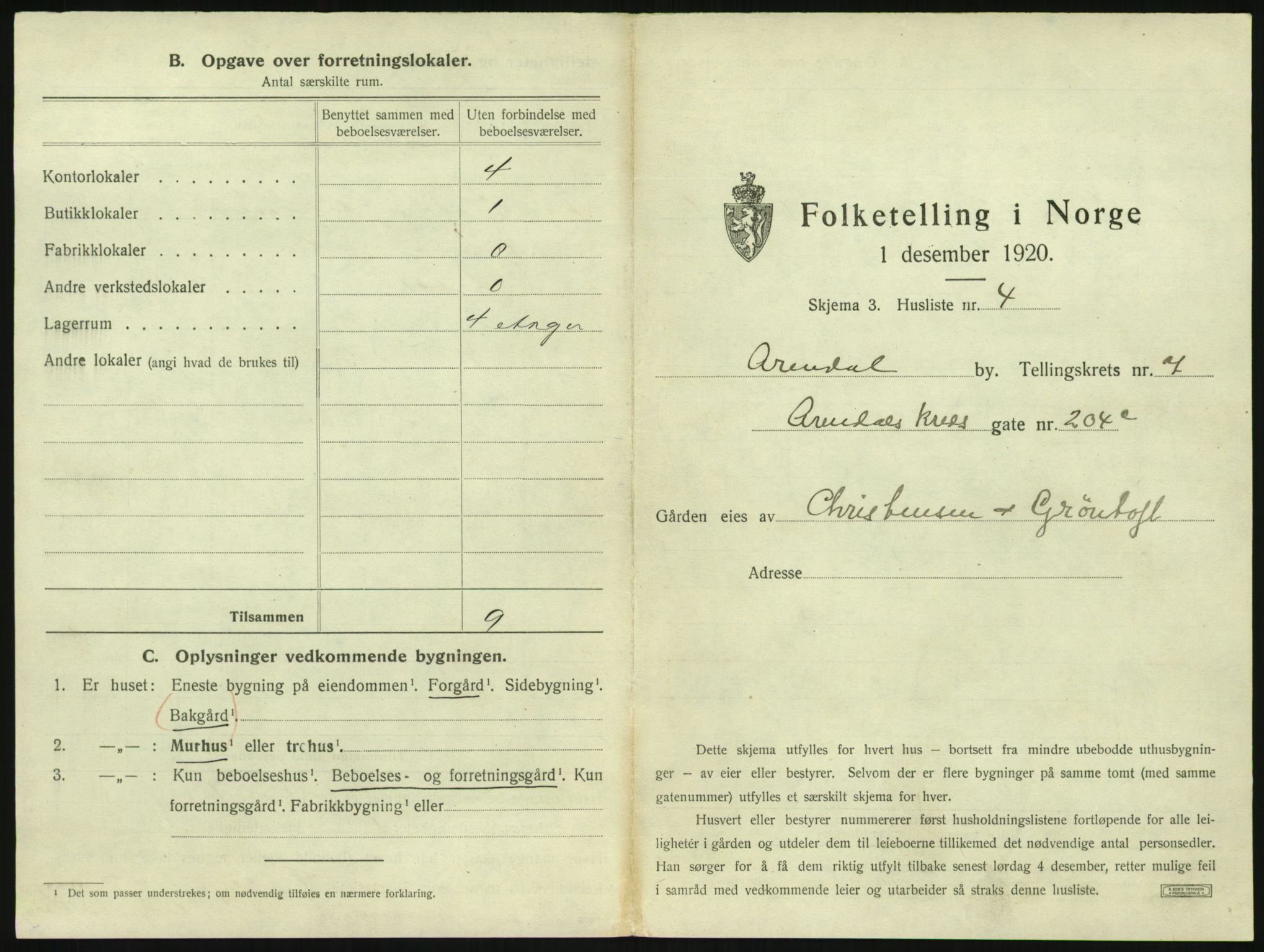 SAK, 1920 census for Arendal, 1920, p. 858