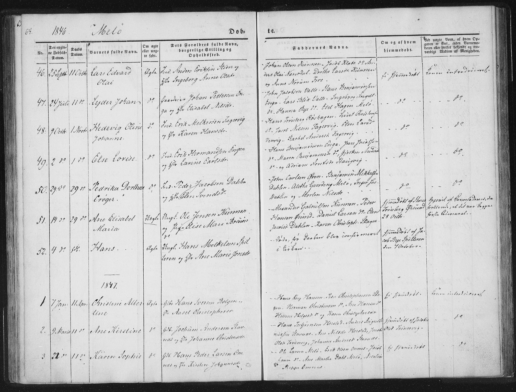 Ministerialprotokoller, klokkerbøker og fødselsregistre - Nordland, AV/SAT-A-1459/841/L0602: Parish register (official) no. 841A08 /2, 1845-1859, p. 64