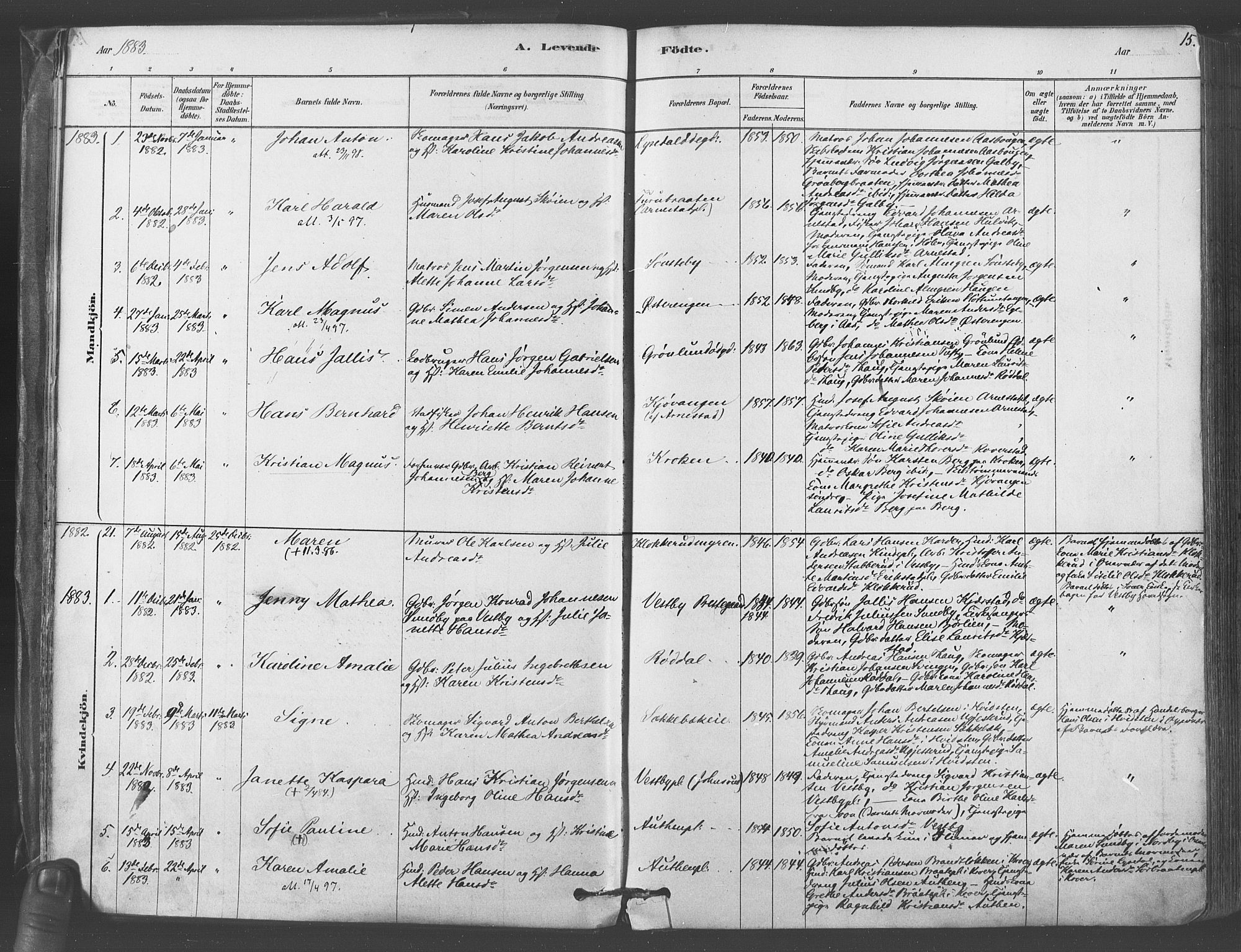 Vestby prestekontor Kirkebøker, AV/SAO-A-10893/F/Fa/L0009: Parish register (official) no. I 9, 1878-1900, p. 15