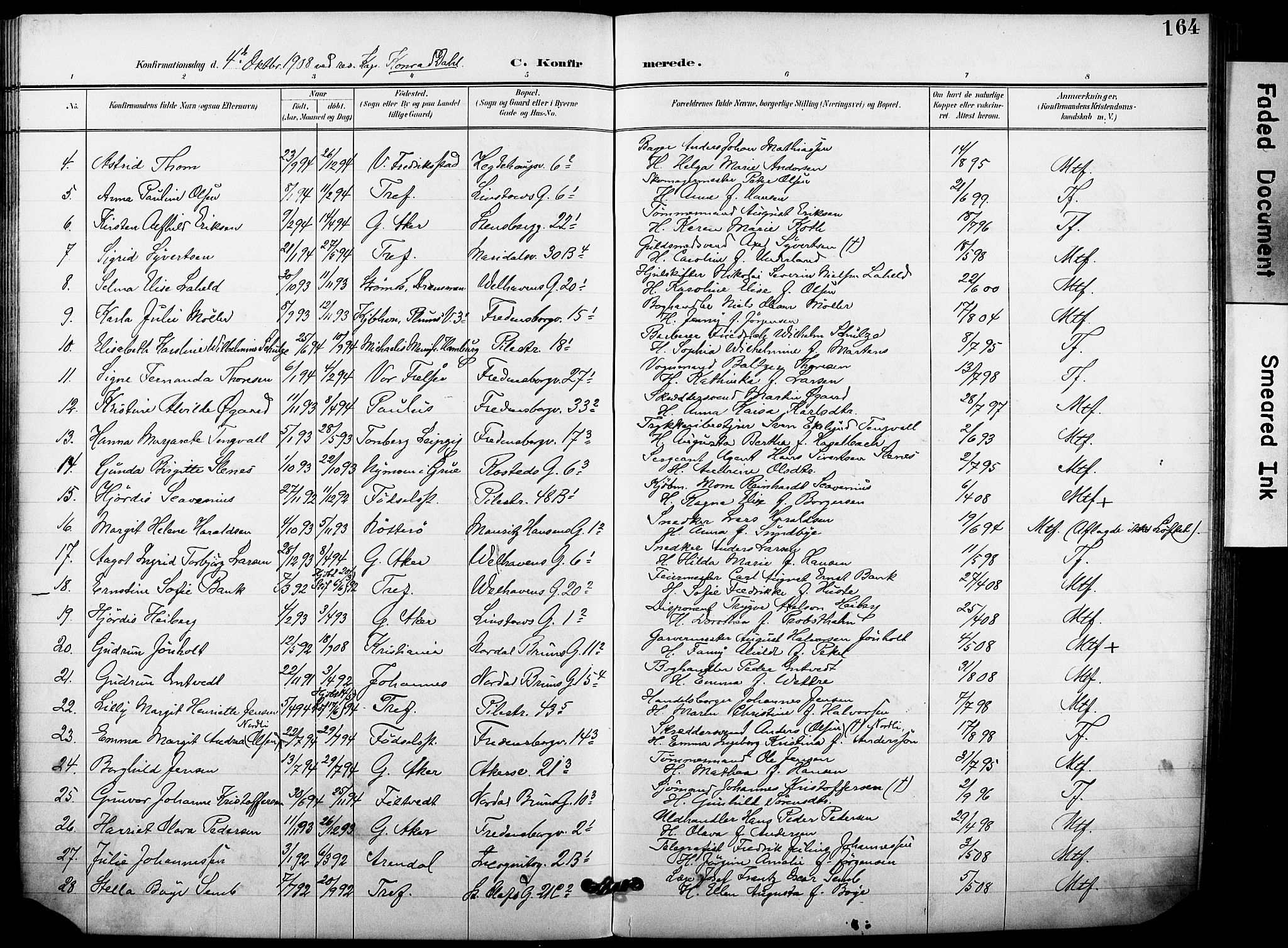 Trefoldighet prestekontor Kirkebøker, AV/SAO-A-10882/F/Fb/L0004: Parish register (official) no. II 4, 1896-1915, p. 164