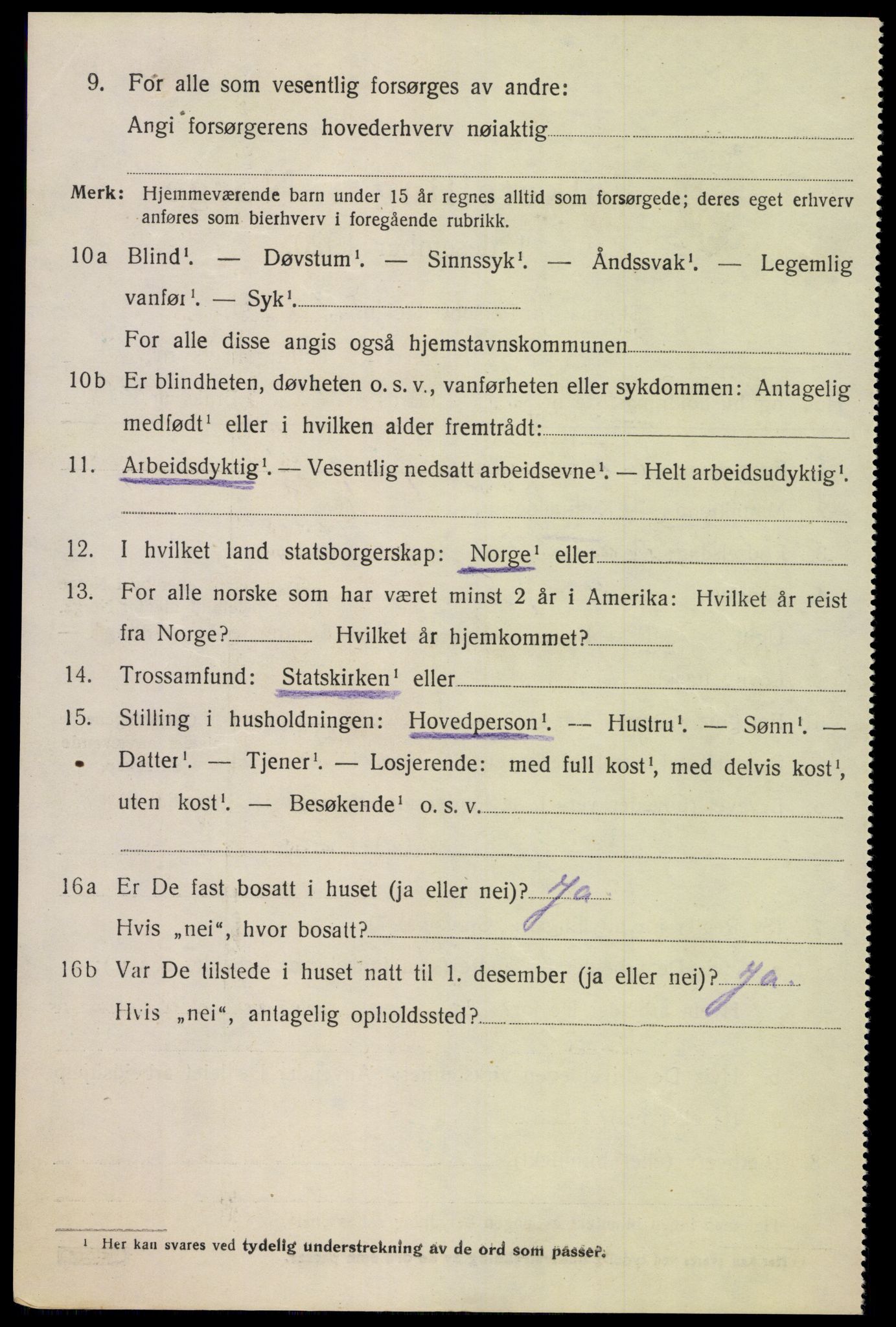 SAK, 1920 census for Oddernes, 1920, p. 4664