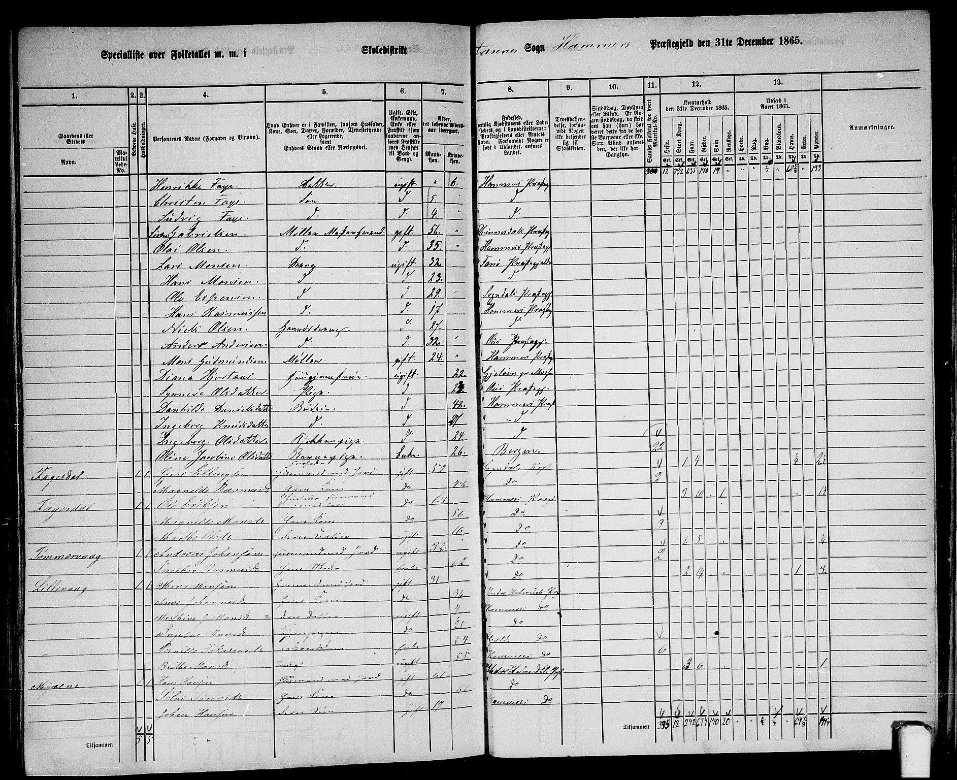 RA, 1865 census for Hamre, 1865, p. 211