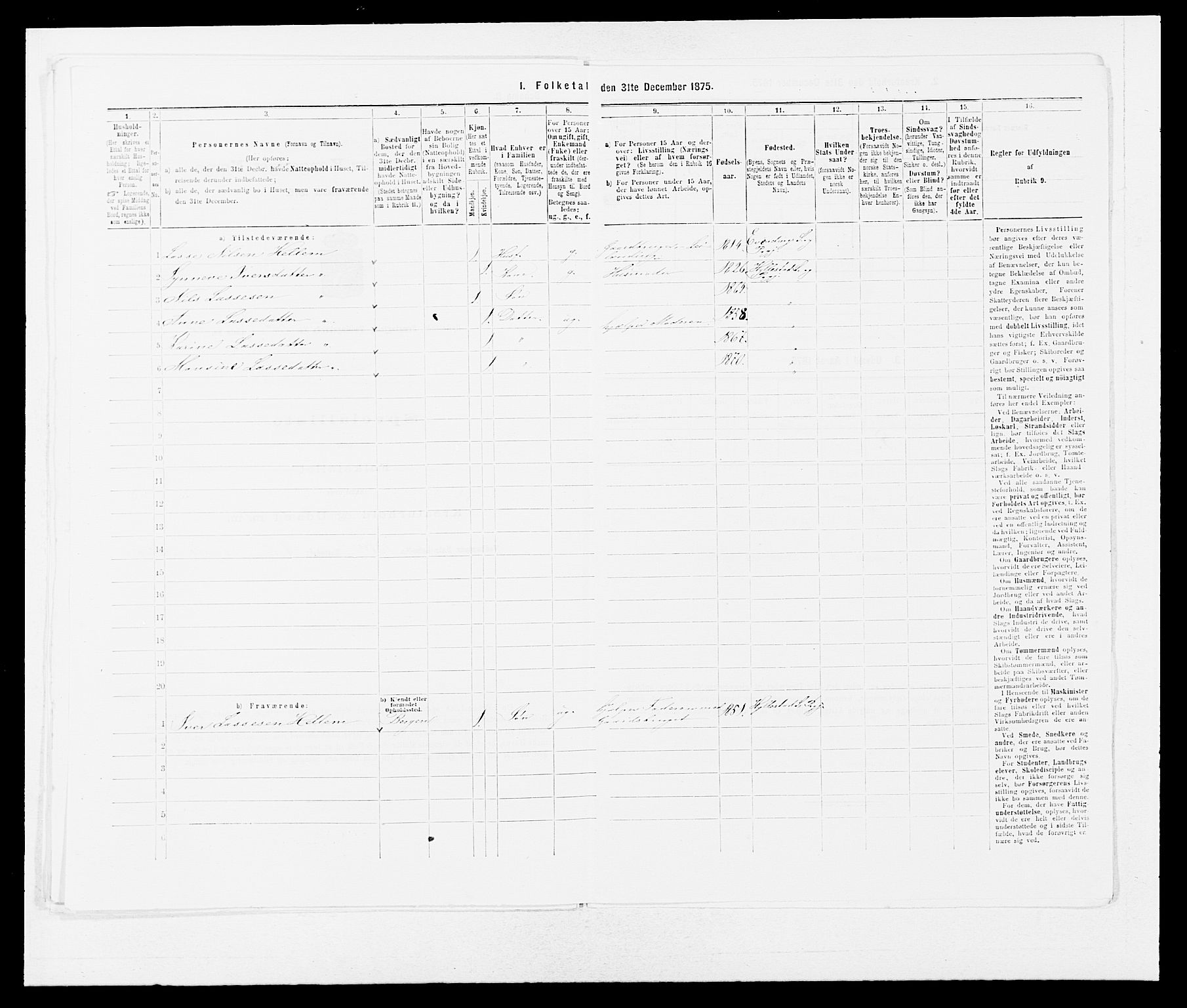 SAB, 1875 census for 1413P Hyllestad, 1875, p. 563