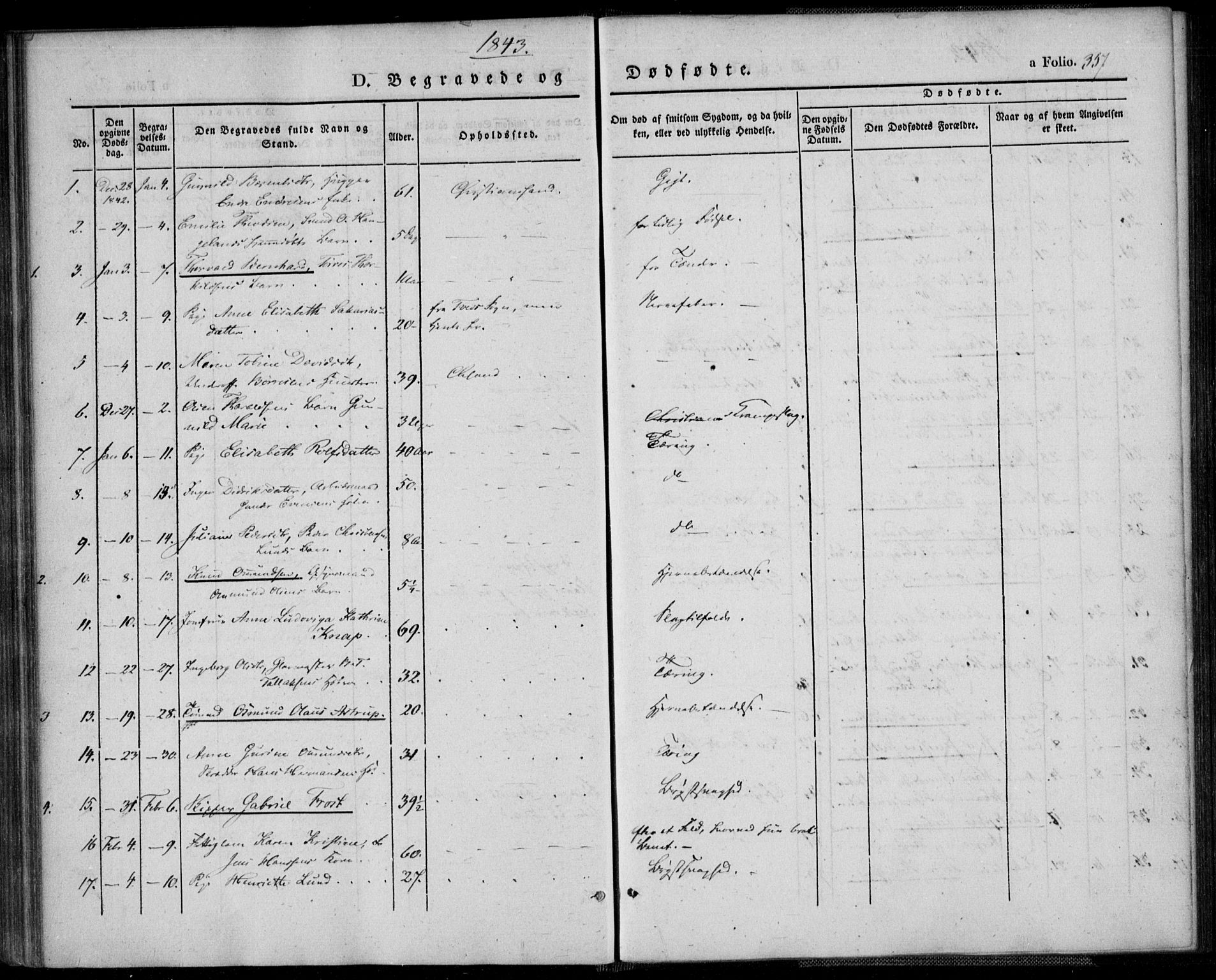 Kristiansand domprosti, SAK/1112-0006/F/Fa/L0013: Parish register (official) no. A 13, 1842-1851, p. 357