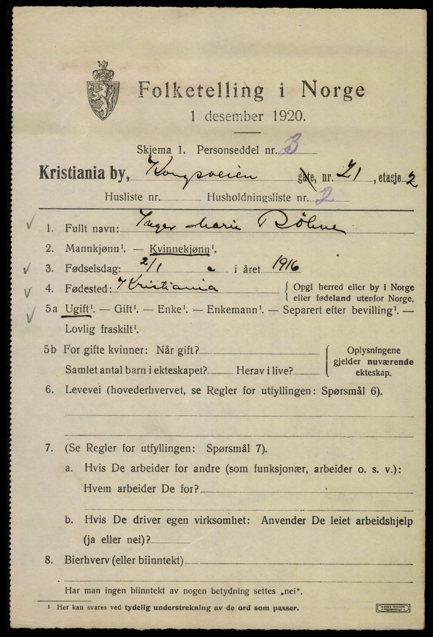 SAO, 1920 census for Kristiania, 1920, p. 348017