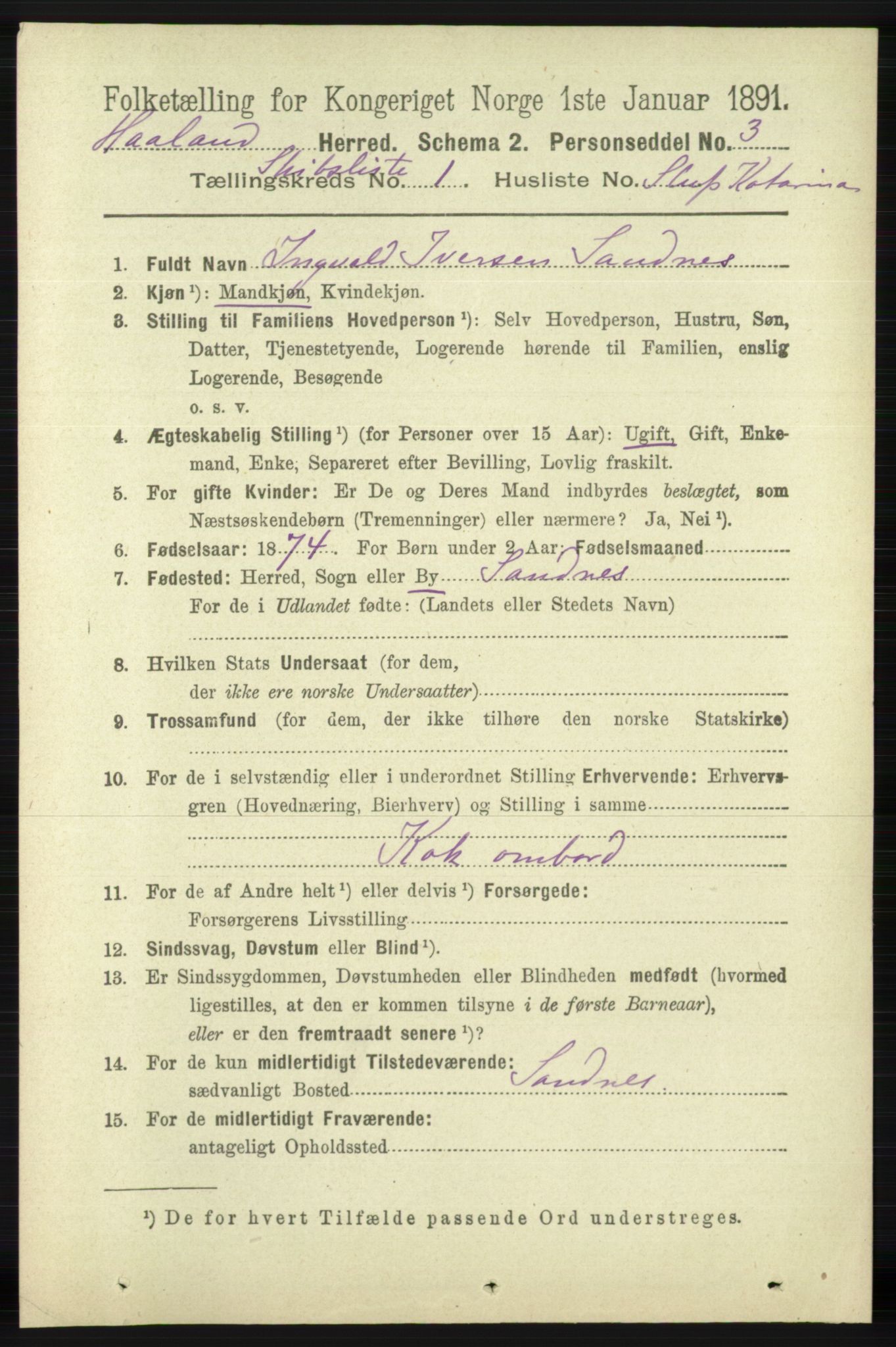 RA, 1891 census for 1124 Haaland, 1891, p. 4088