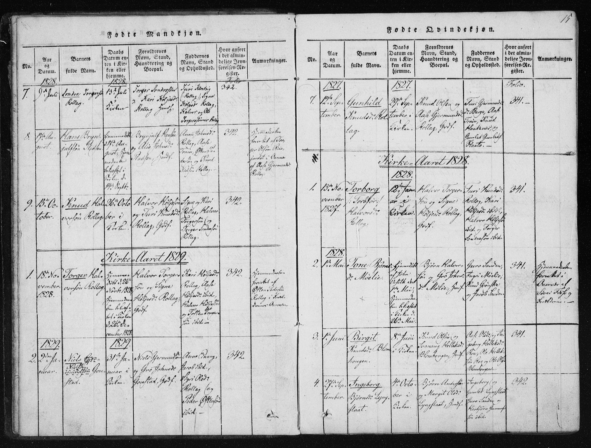 Tinn kirkebøker, AV/SAKO-A-308/F/Fb/L0001: Parish register (official) no. II 1, 1815-1843, p. 15