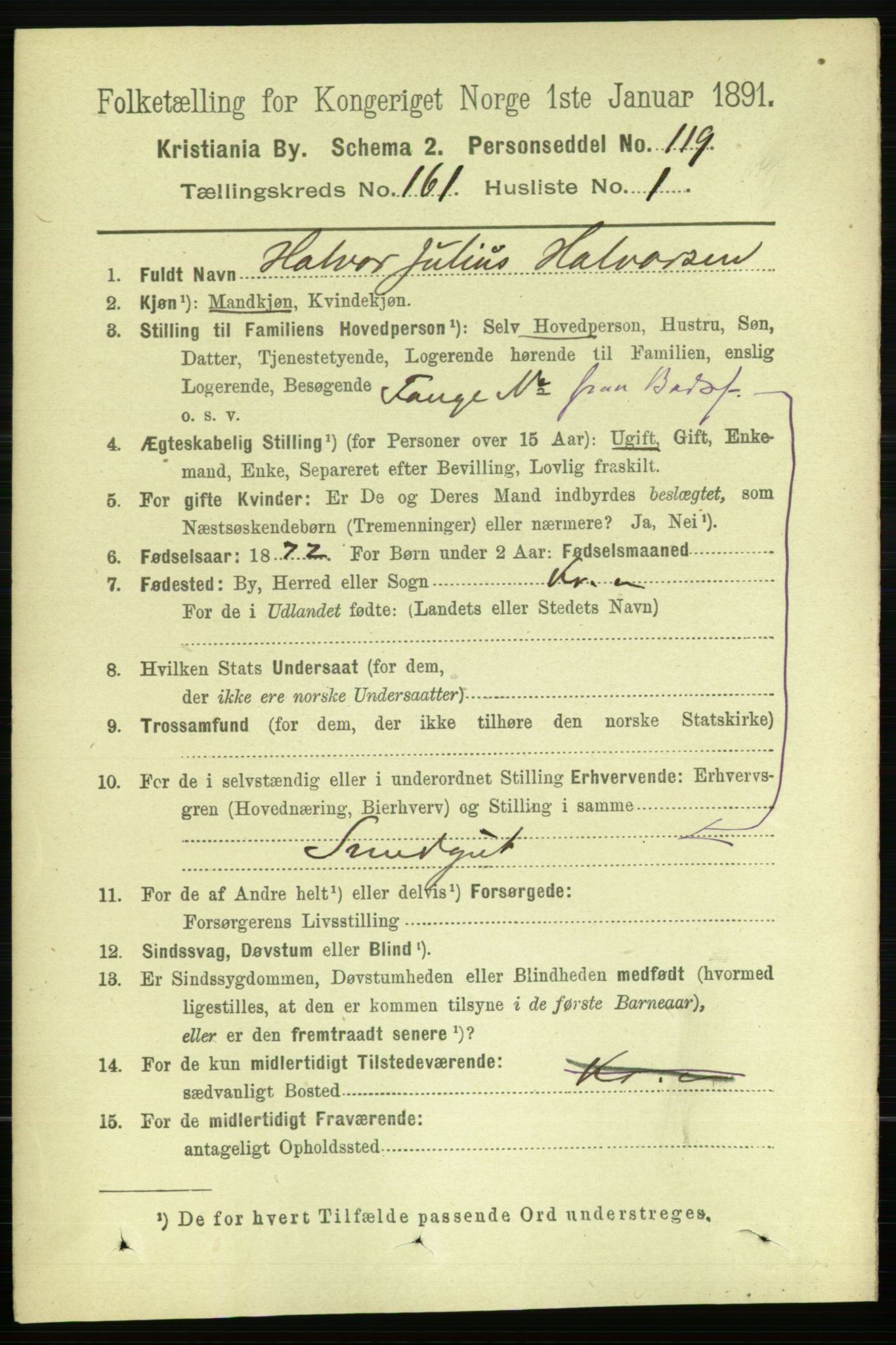 RA, 1891 census for 0301 Kristiania, 1891, p. 91537