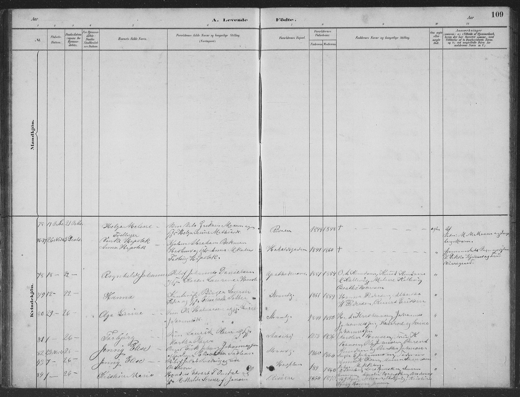 Haugesund sokneprestkontor, SAST/A -101863/H/Ha/Hab/L0002: Parish register (copy) no. B 2, 1881-1894, p. 109