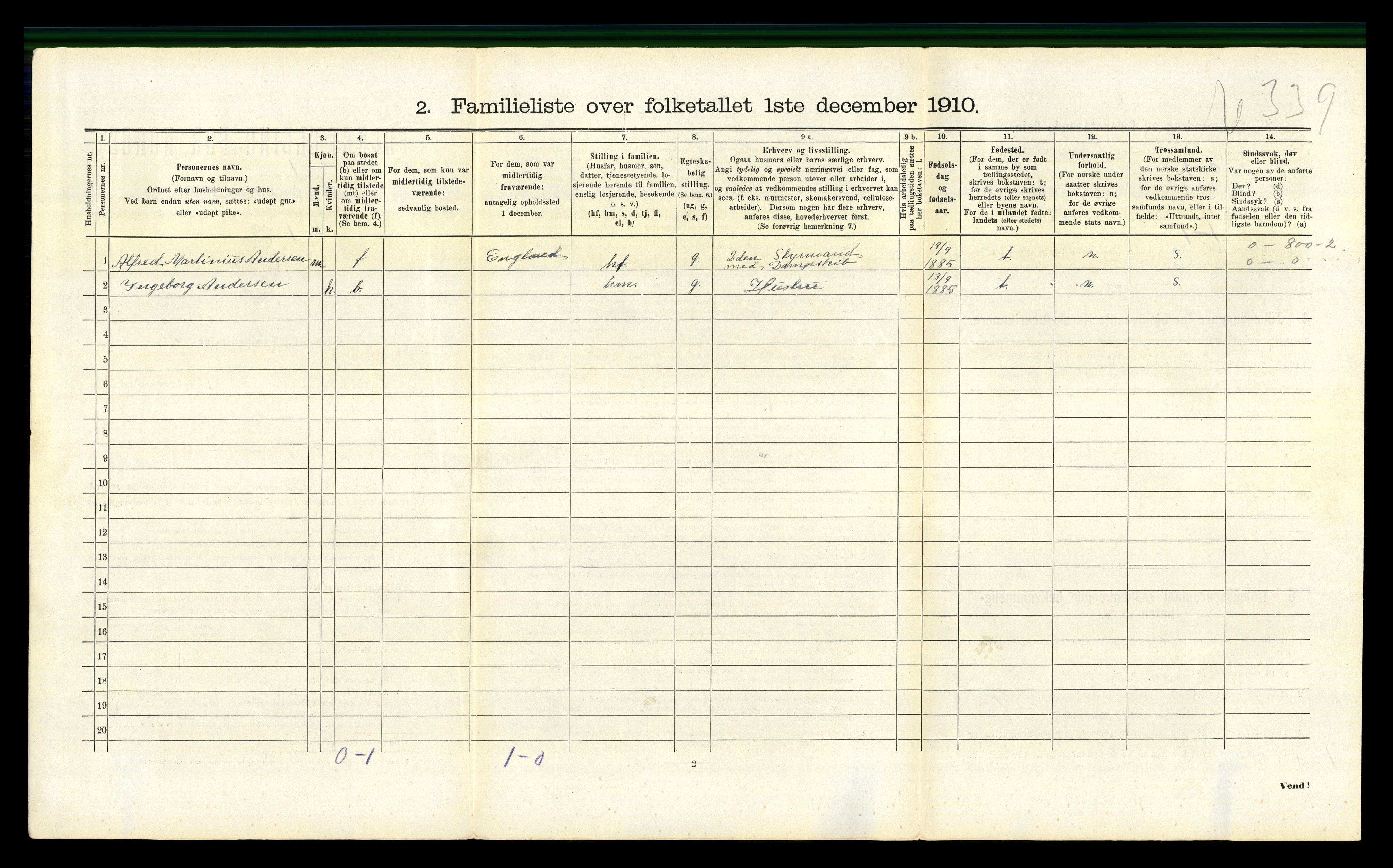 RA, 1910 census for Kragerø, 1910, p. 3943