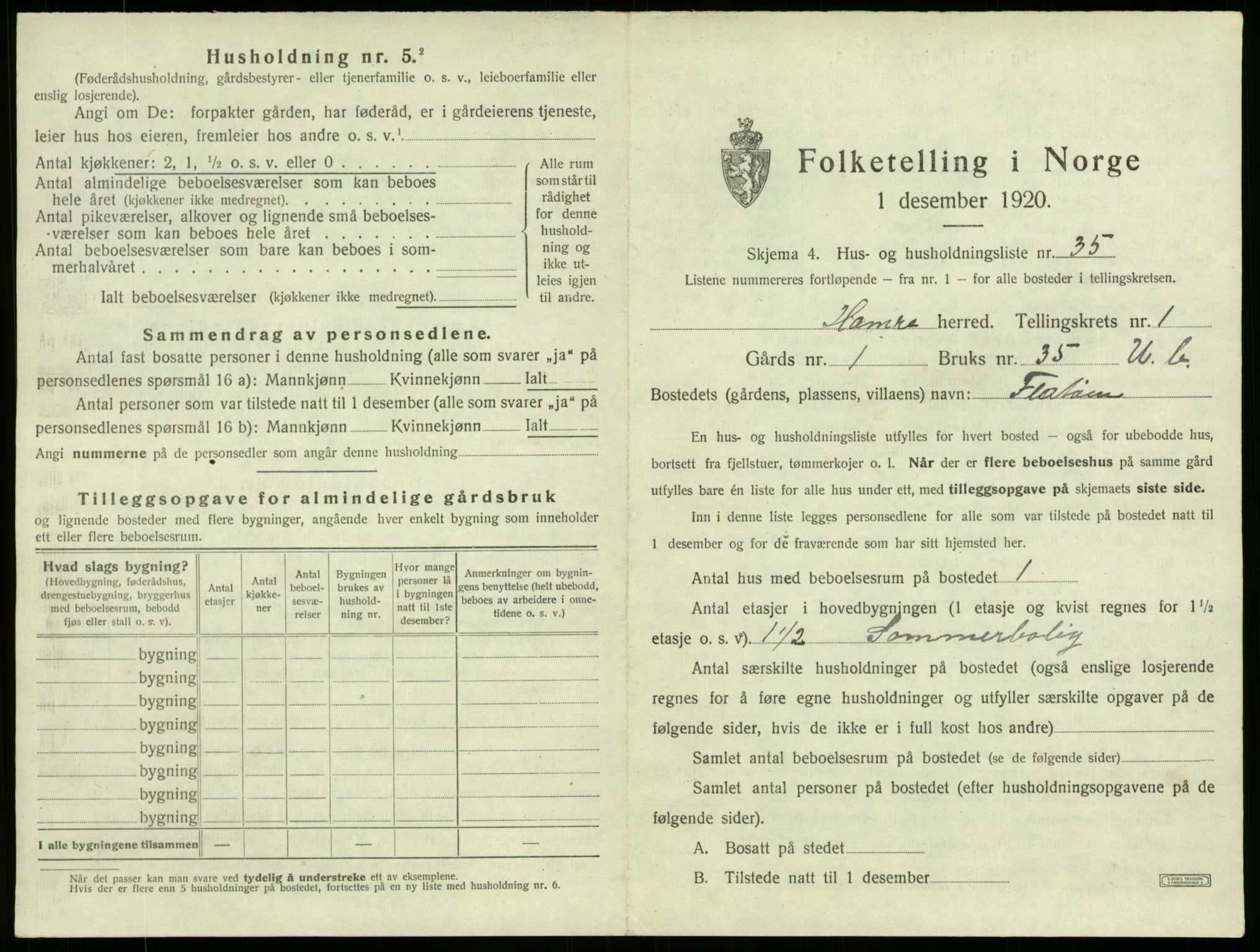 SAB, 1920 census for Hamre, 1920, p. 112