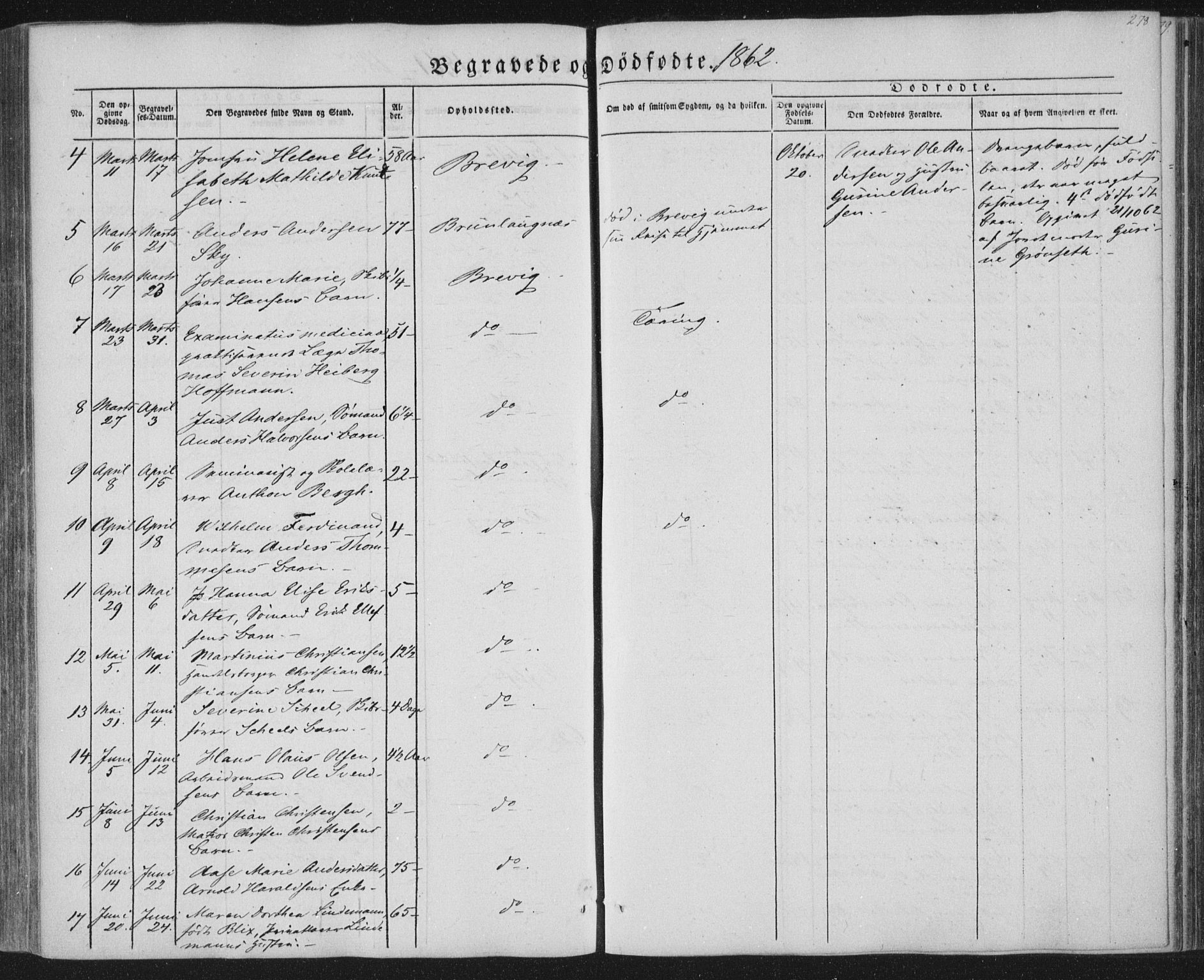 Brevik kirkebøker, AV/SAKO-A-255/F/Fa/L0005: Parish register (official) no. 5, 1847-1865, p. 278