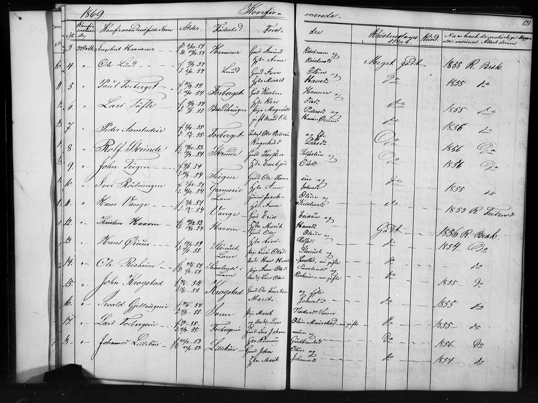 Skjåk prestekontor, SAH/PREST-072/H/Ha/Hab/L0001: Parish register (copy) no. 1, 1865-1893, p. 121