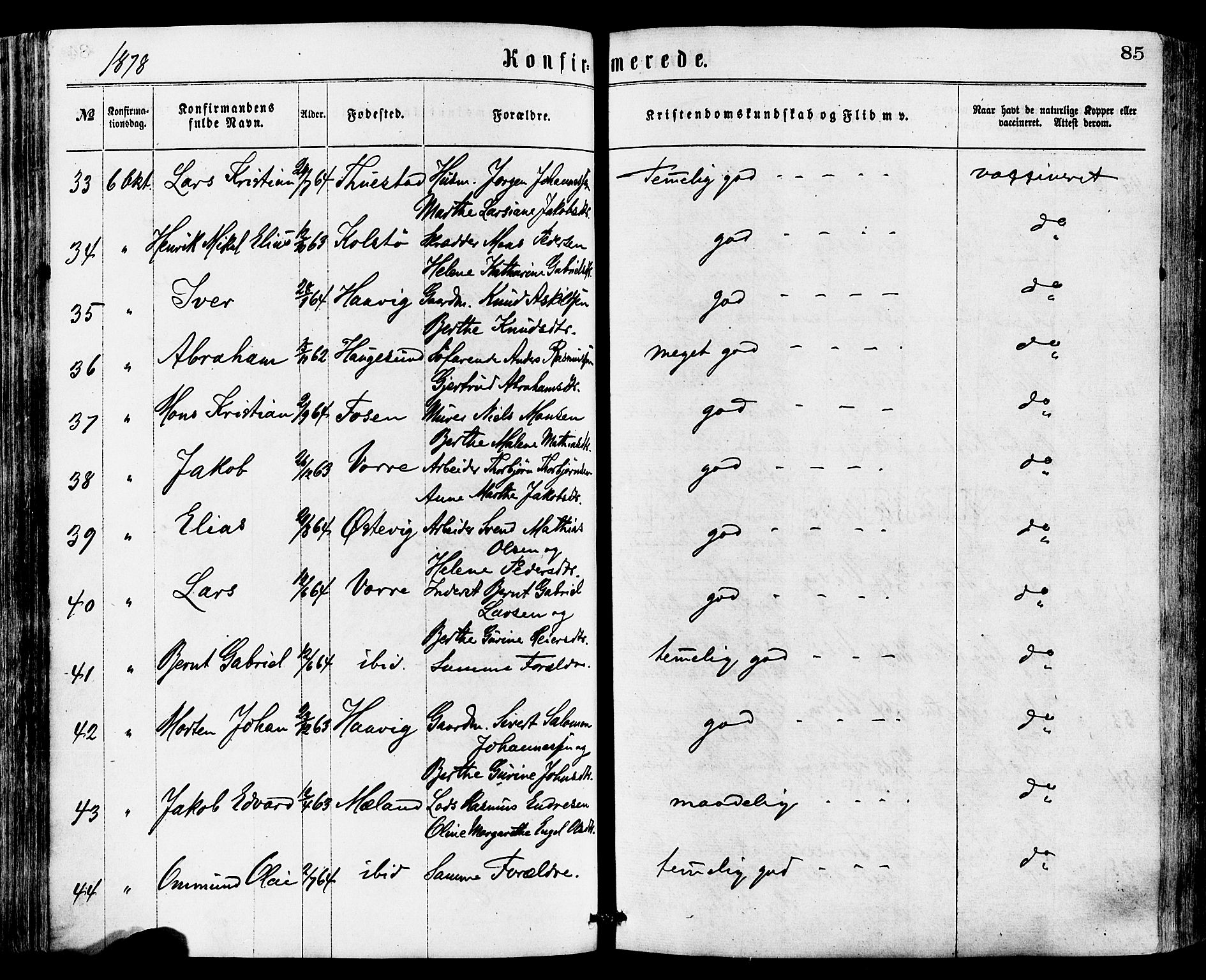 Avaldsnes sokneprestkontor, AV/SAST-A -101851/H/Ha/Haa/L0012: Parish register (official) no. A 12, 1865-1880, p. 85