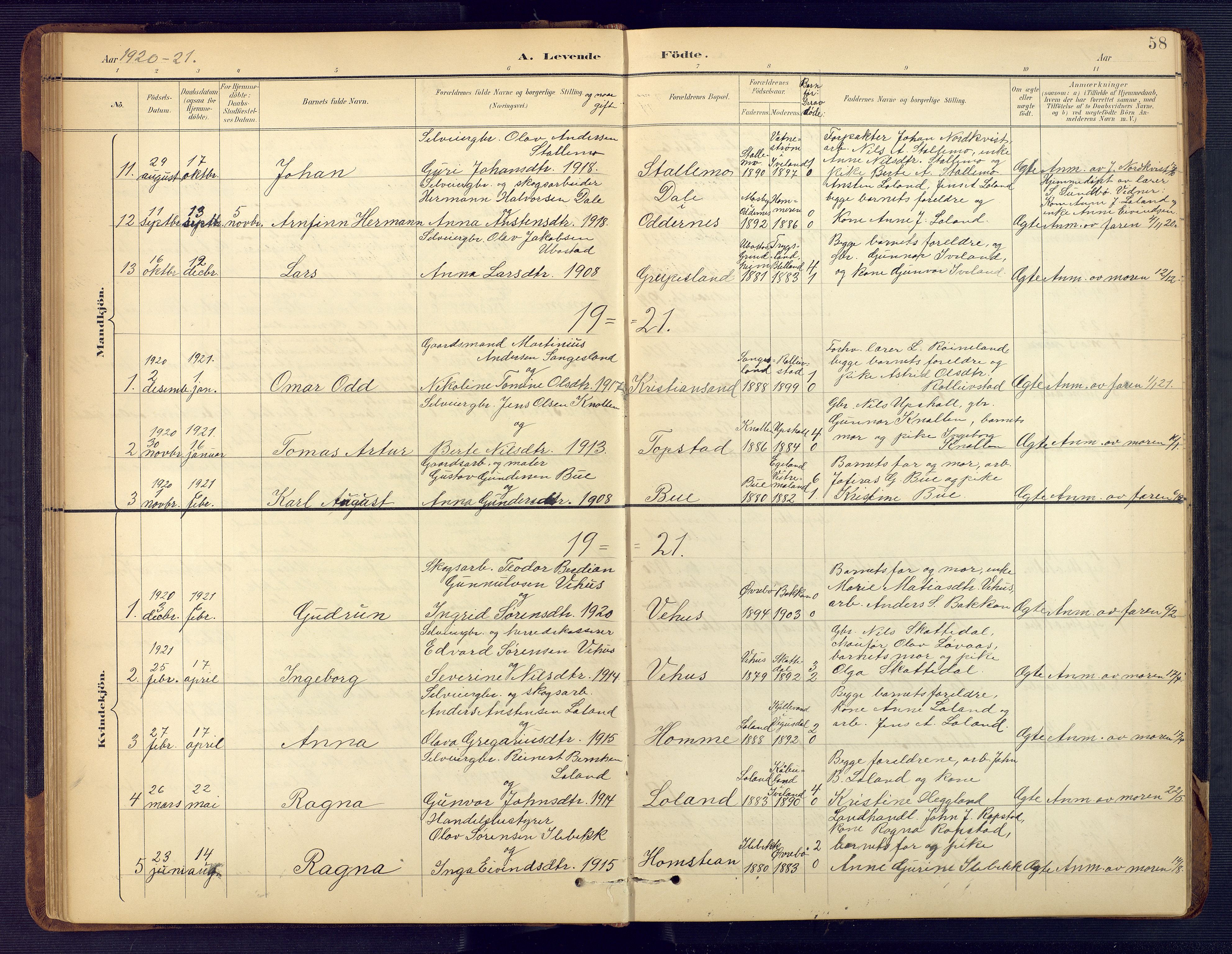 Vennesla sokneprestkontor, SAK/1111-0045/Fb/Fbc/L0003: Parish register (copy) no. B 3, 1895-1946, p. 58