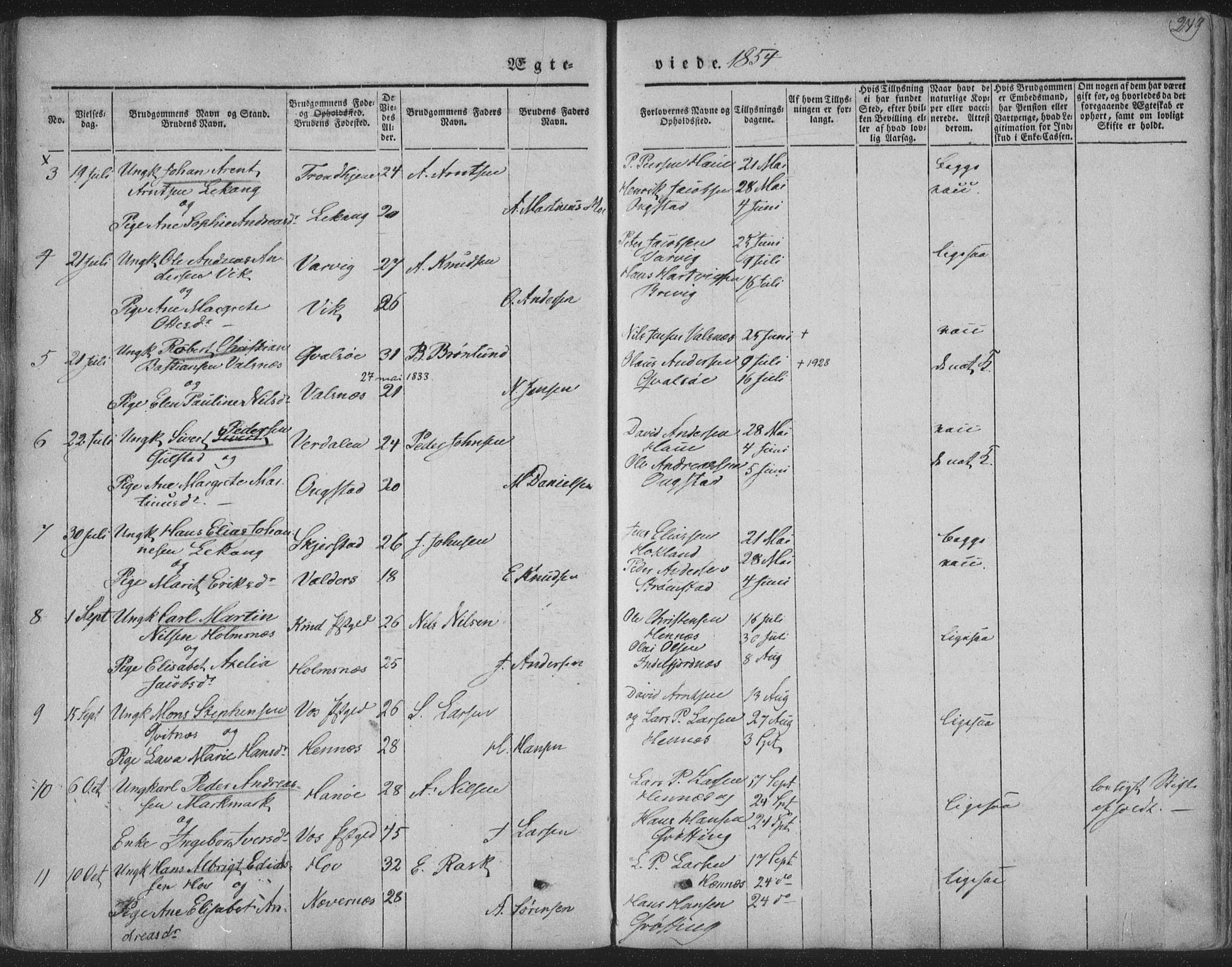 Ministerialprotokoller, klokkerbøker og fødselsregistre - Nordland, AV/SAT-A-1459/888/L1241: Parish register (official) no. 888A07, 1849-1869, p. 249