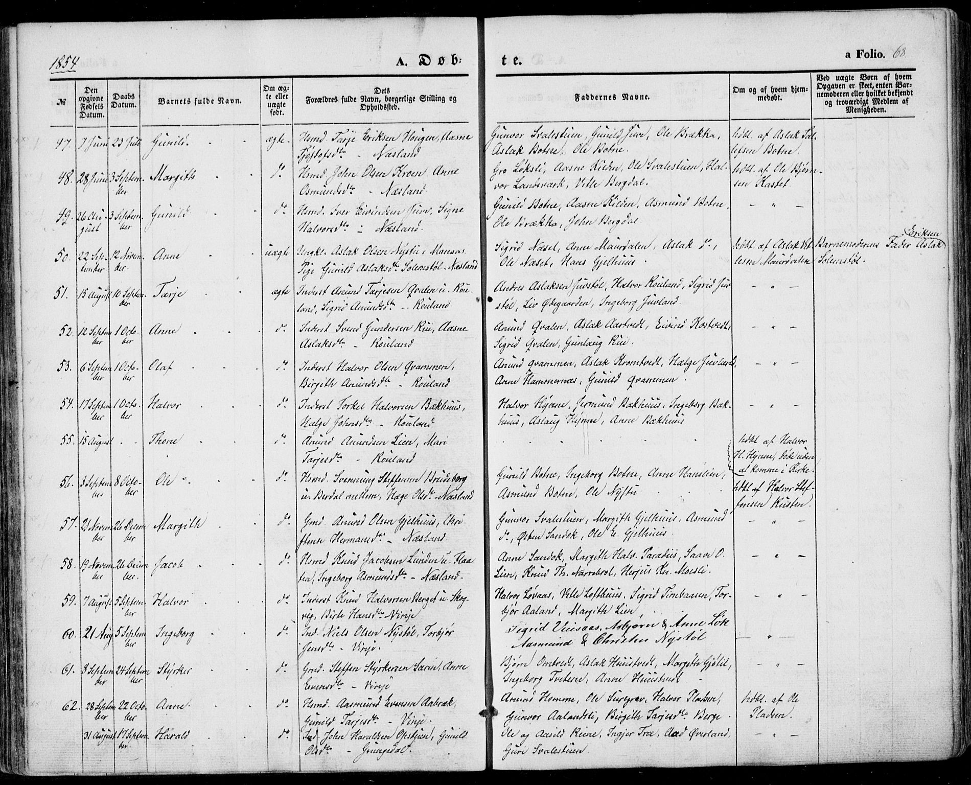 Vinje kirkebøker, SAKO/A-312/F/Fa/L0004: Parish register (official) no. I 4, 1843-1869, p. 68