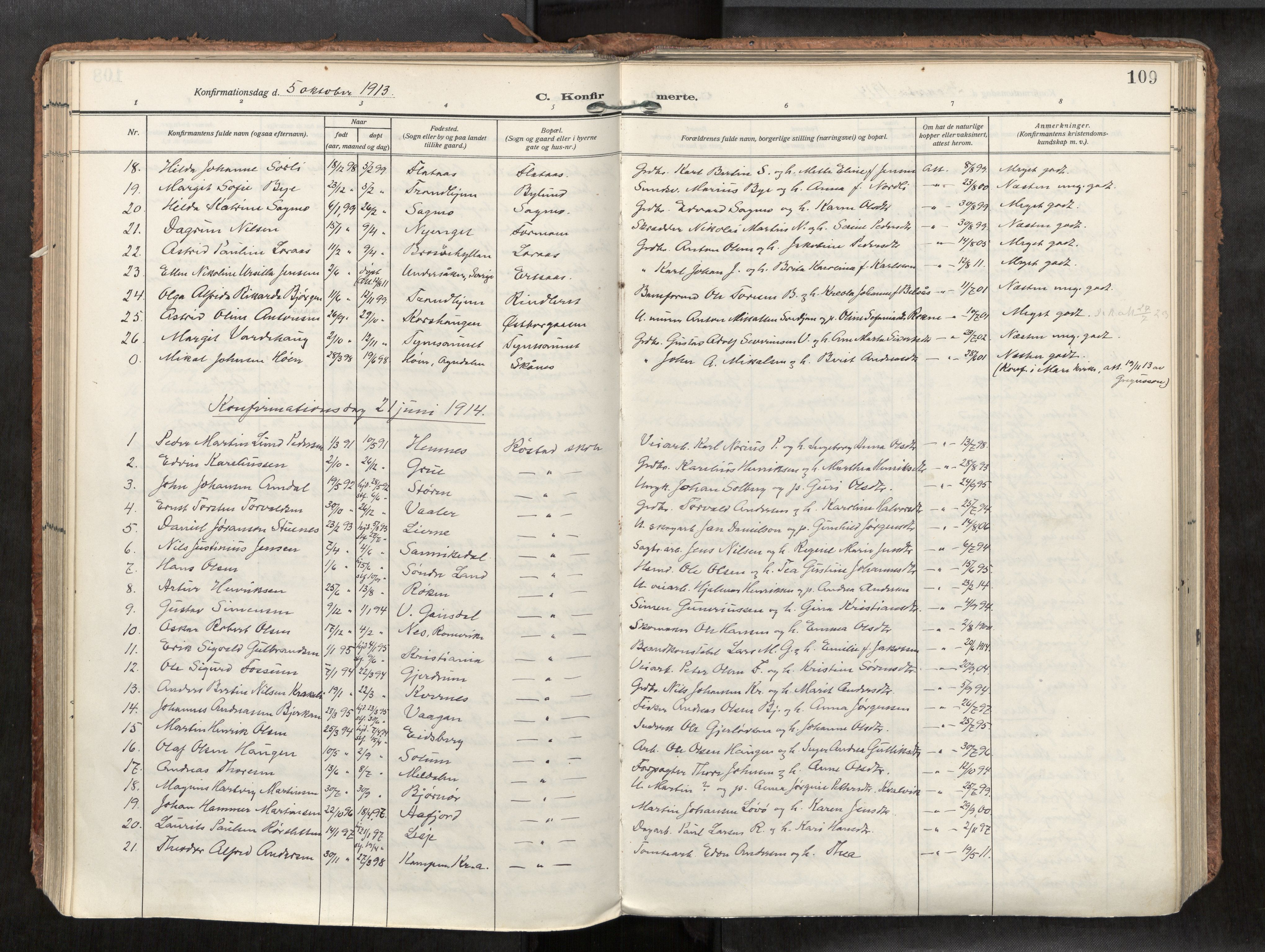 Levanger sokneprestkontor, SAT/A-1301/2/H/Haa/L0002: Parish register (official) no. 2, 1912-1935, p. 109