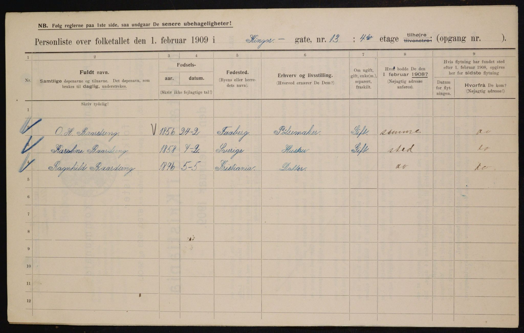 OBA, Municipal Census 1909 for Kristiania, 1909, p. 45307